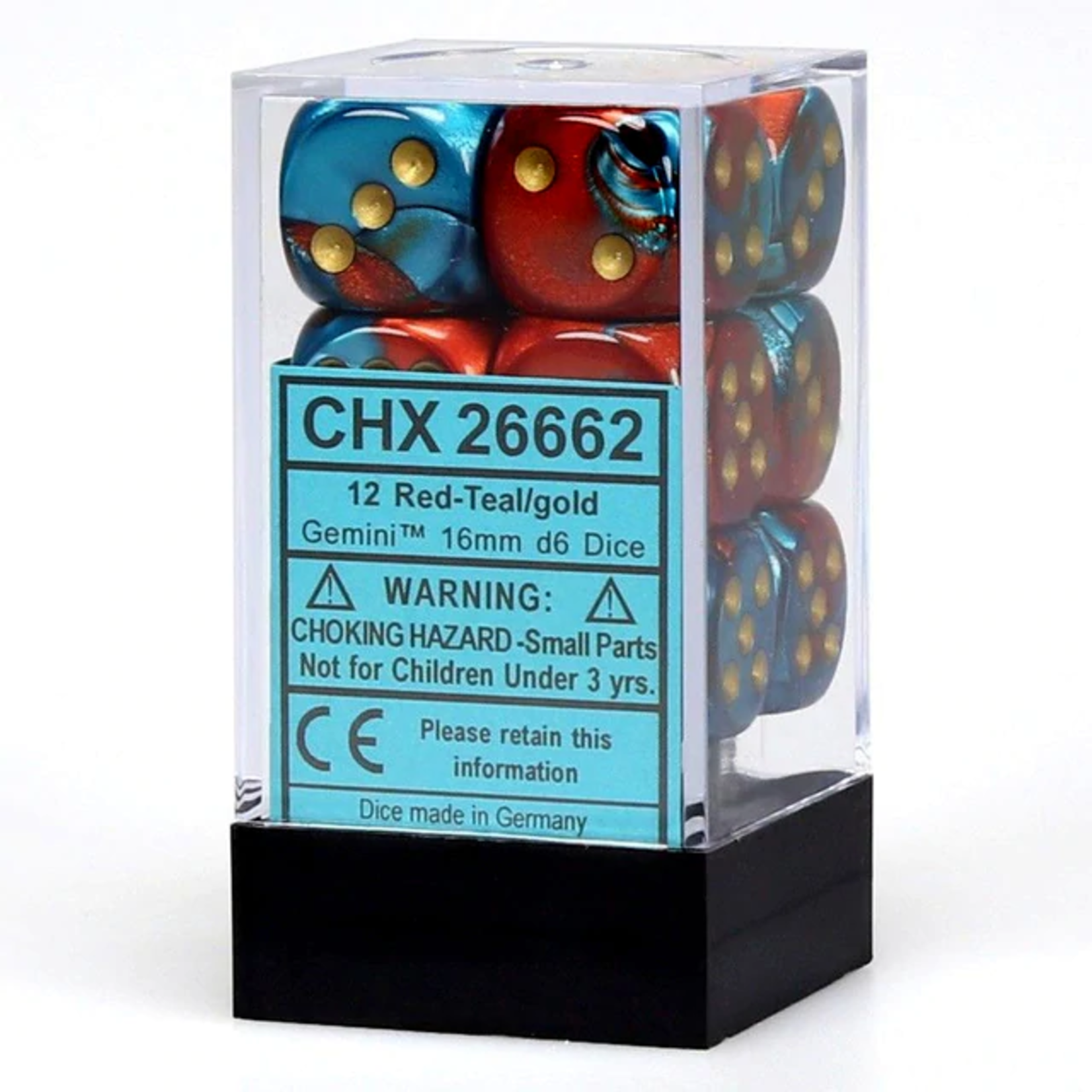 Chessex Gemini Red Teal w/gold 16mm d6 (12)