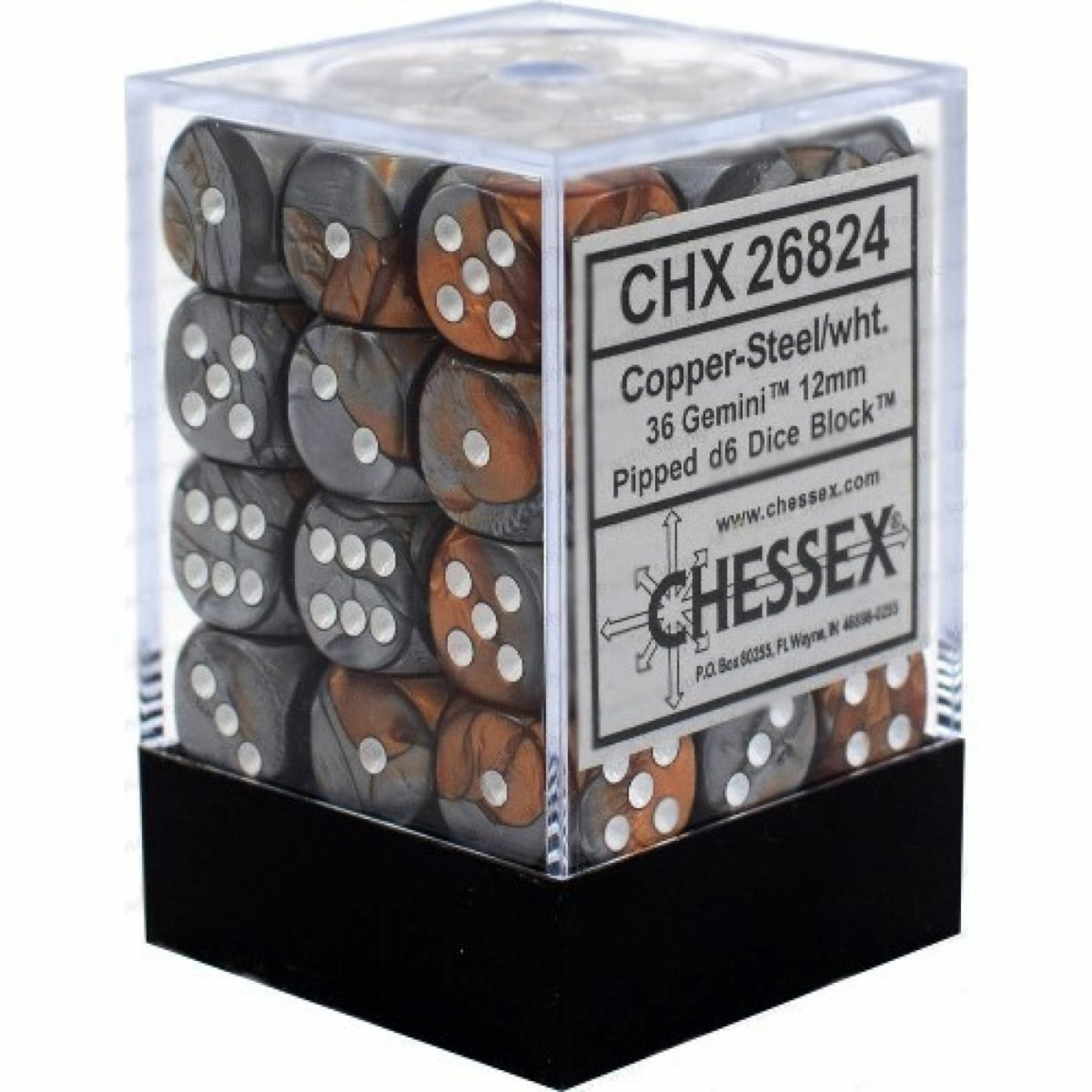 Chessex Gemini 12mm d6 Copper-Steel white Dice (36)