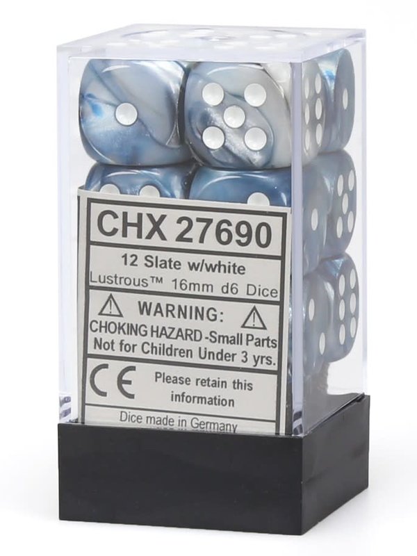 Chessex Lustrous Slate White 16mm d6 Block (12)