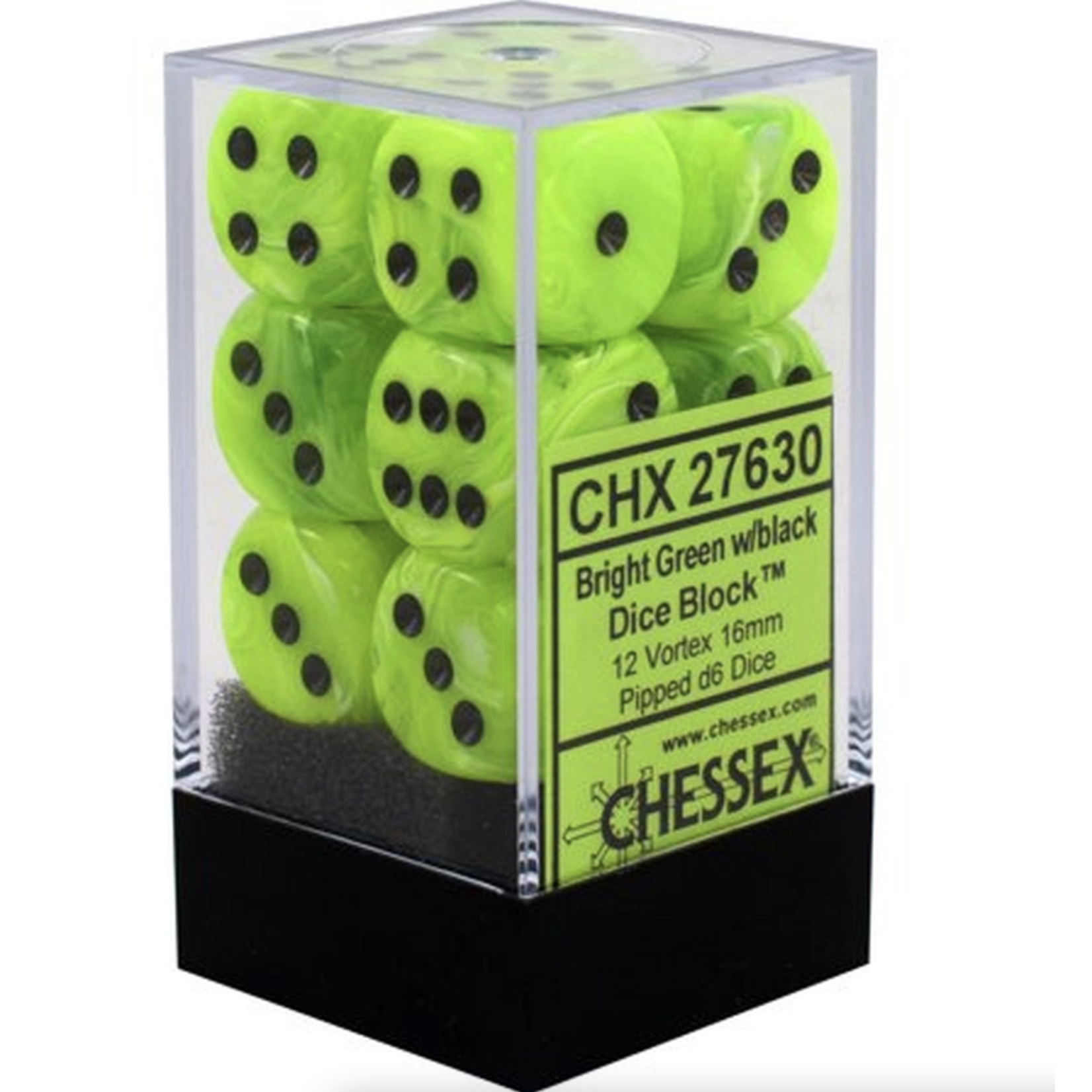 Chessex Vortex: 16mm D6 Bright Green/Black (12)