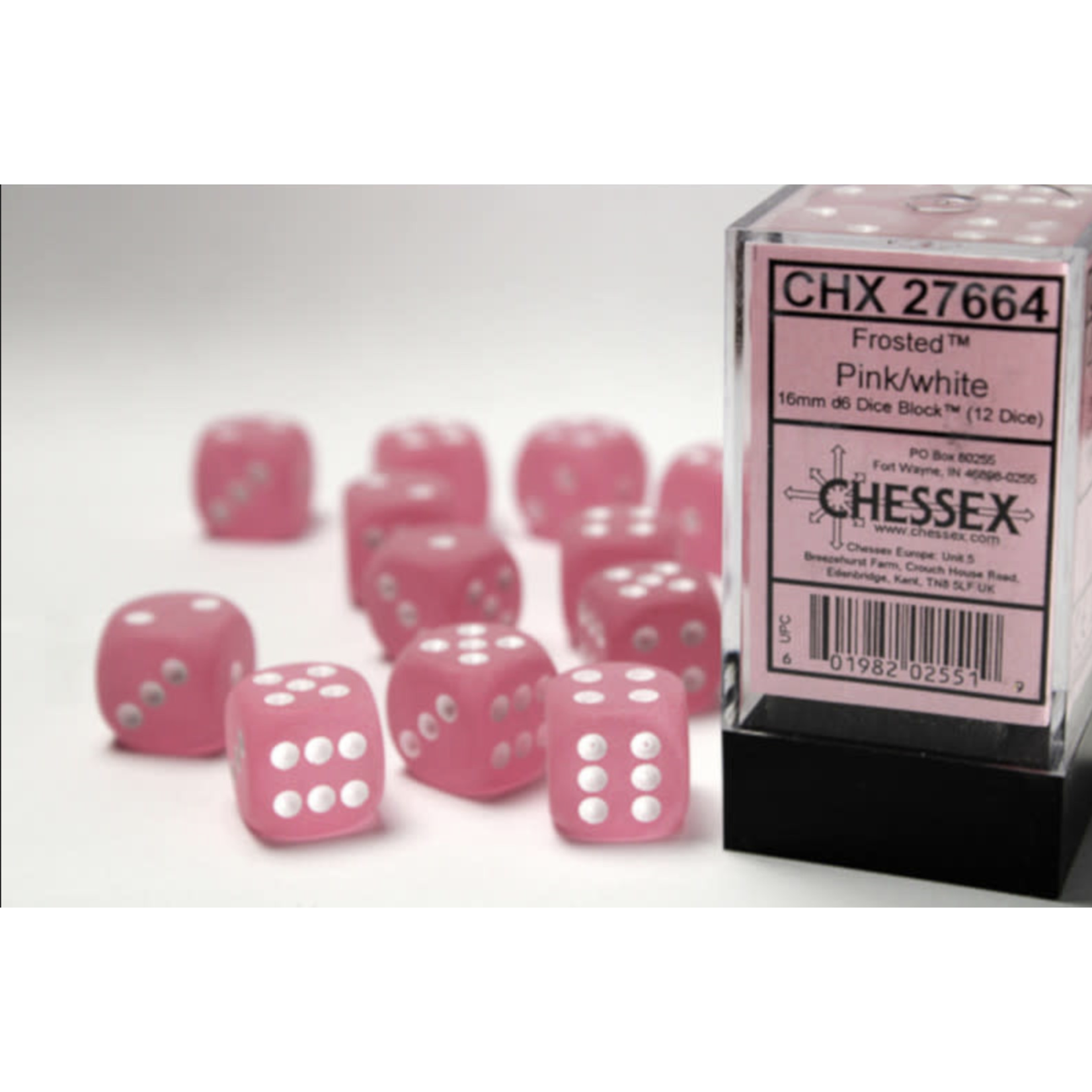 Chessex Frost: Pink/White 16mm d6 (12)