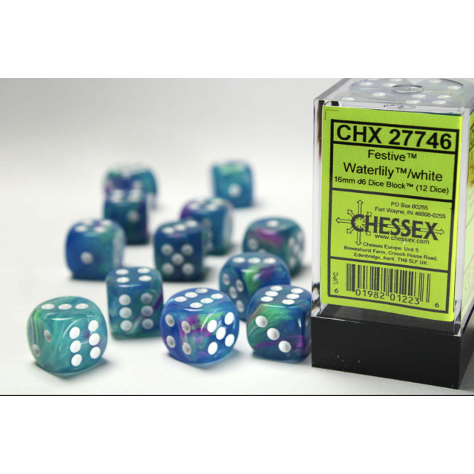 Chessex Dice Menagerie 10: 16mm D6 Waterlily/White (12)