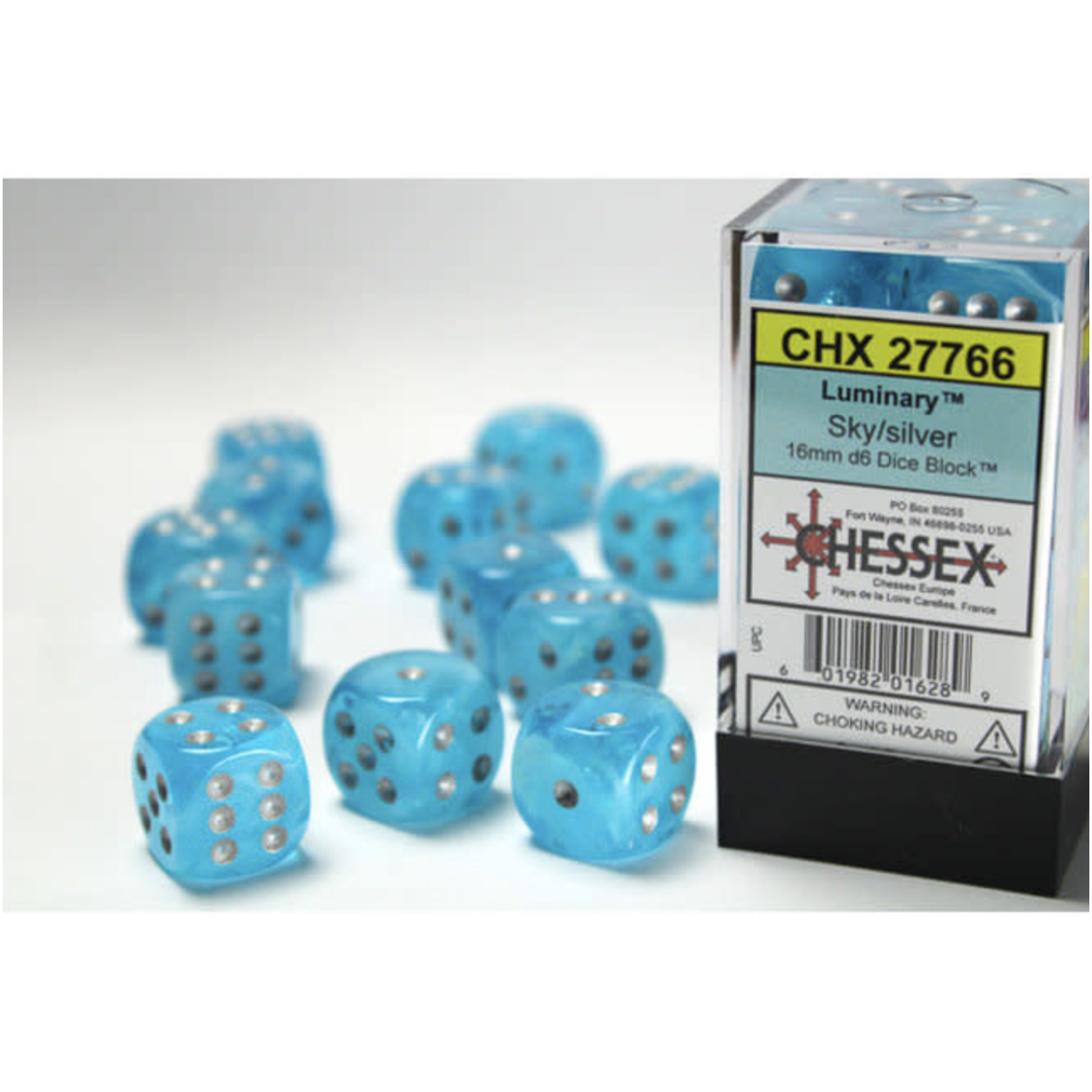 Chessex Luminary Poly Sky/Silver 16mm d6 (12)