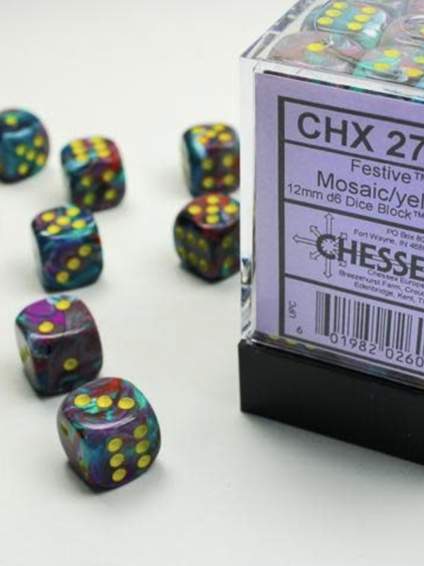 Chessex Festive: Mosaic/Yellow 12mm d6 (36)