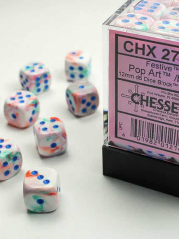 Chessex Festive Pop Art/Blue 12mm d6 (36) Menagerie 10