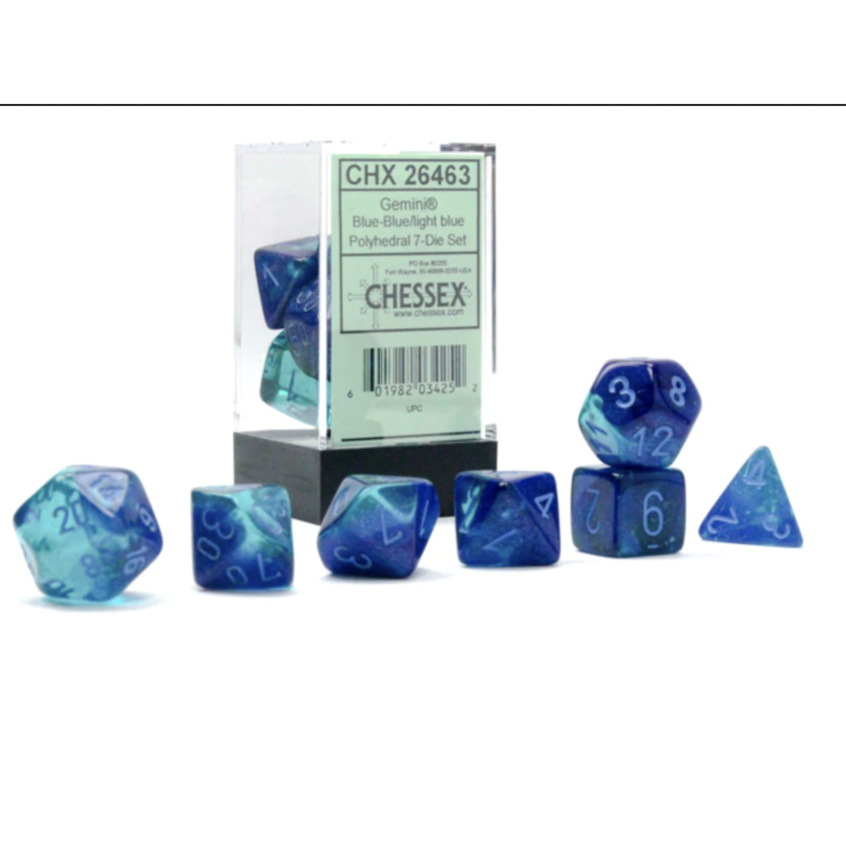 Chessex Gemini Blue Blue Light Blue 7 die set