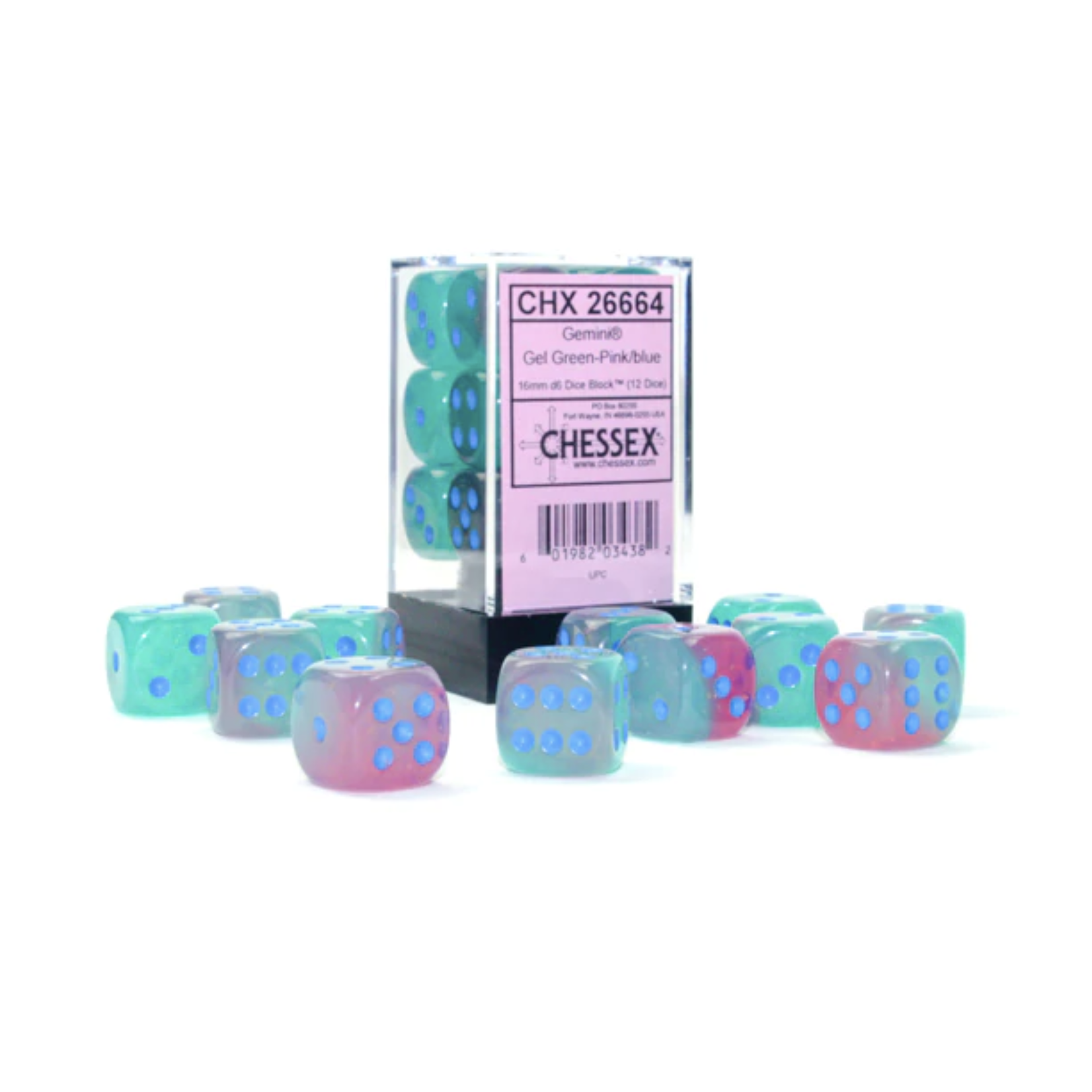 Chessex Gemini Gel Green Pink Blue Luminary 16mm d6