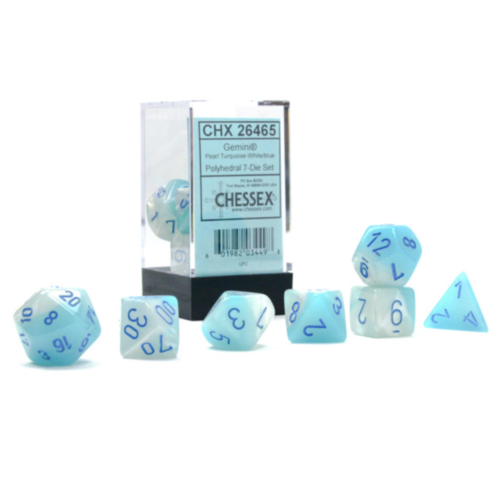 Chessex Gemini Pearl Turquoise White Blue Luminary 7 die set