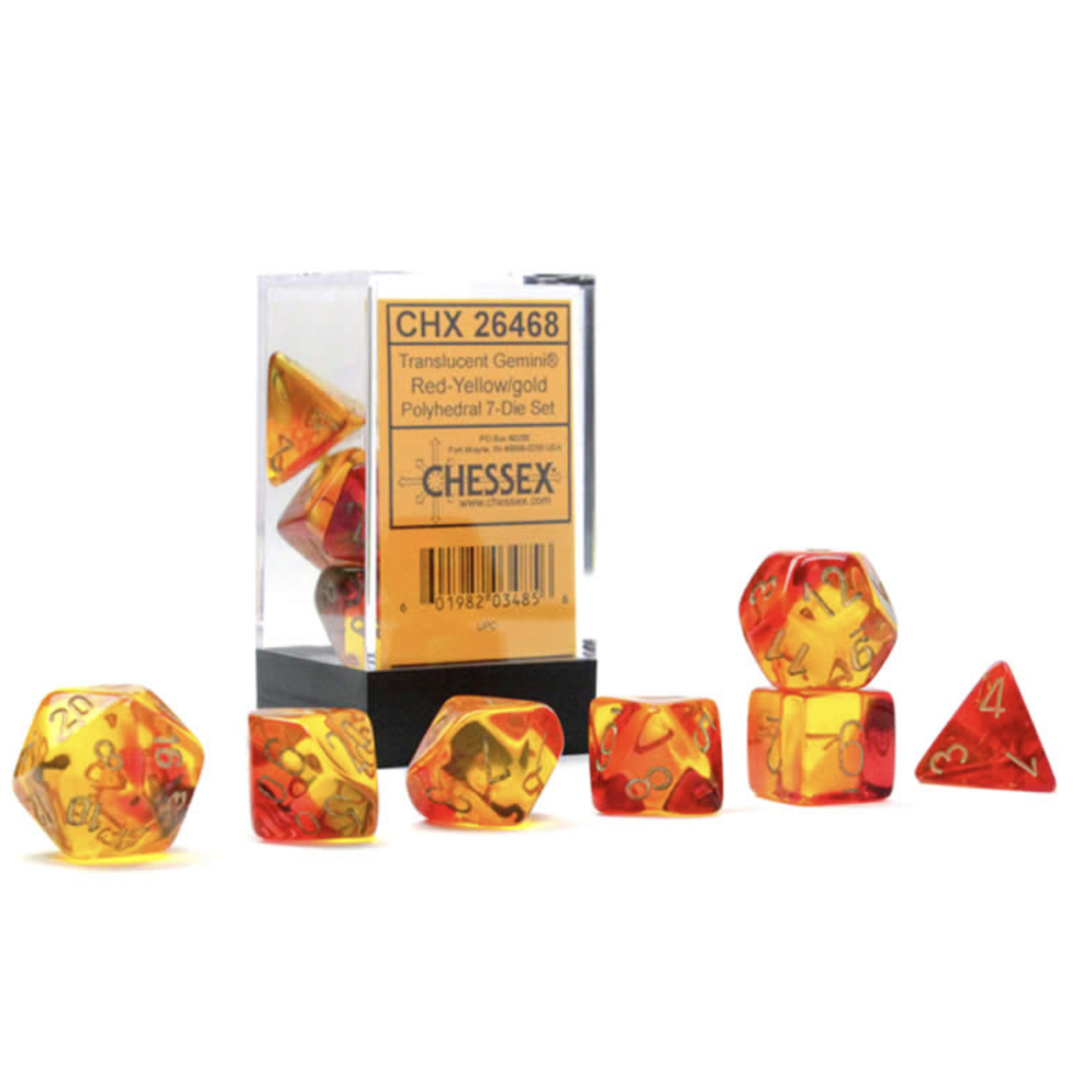 Chessex Gemini Translucent Red Yellow Gold 7 die set