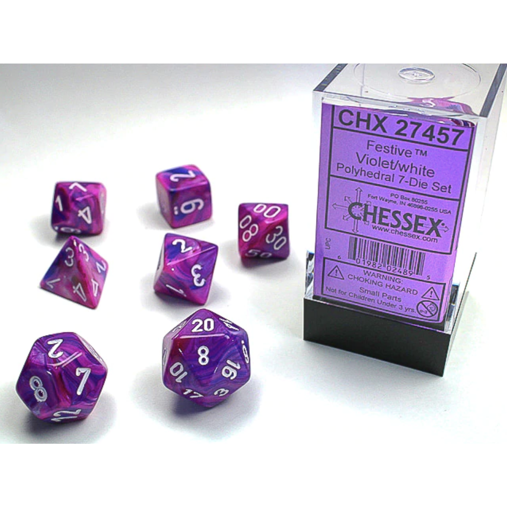Chessex Festive Violet White 7 die set