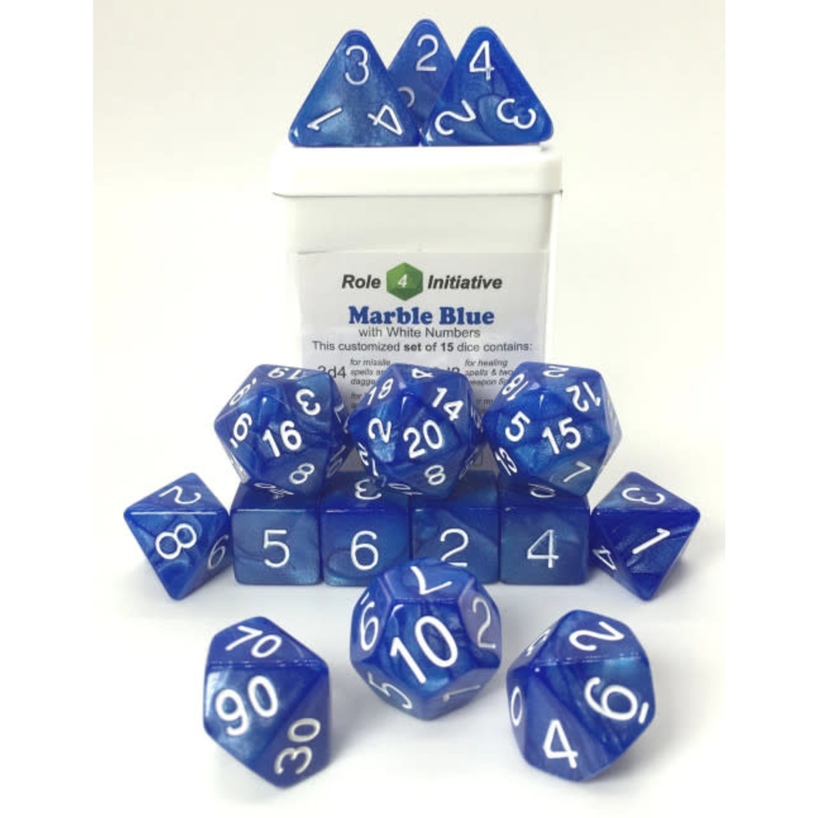 Marble Blue w/ White Numbers 15ct Dice Set