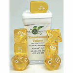 Translucent Yellow w/ White Numbers 7ct Dice Set
