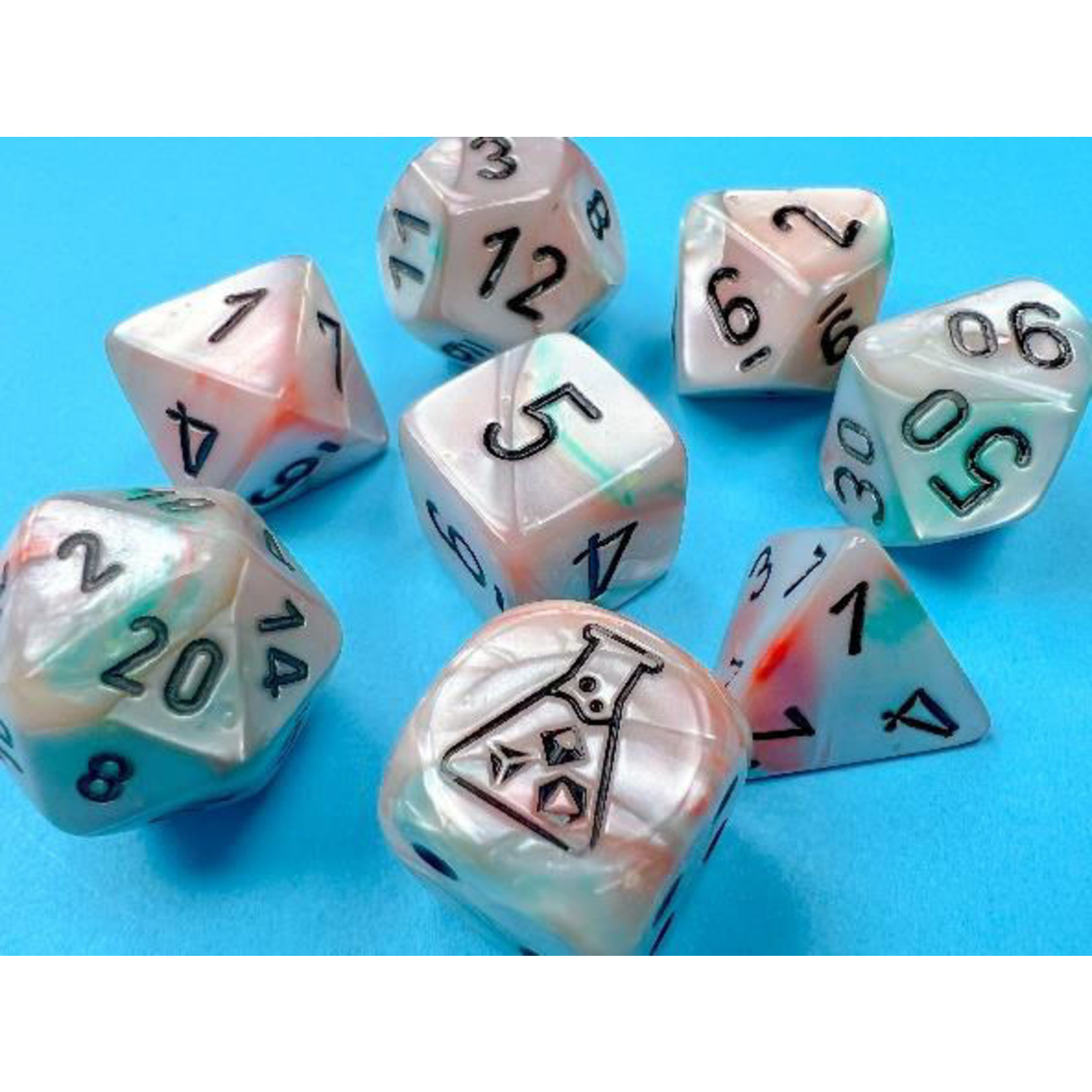 Chessex Lab Dice 6 Lustrous Sea Shell black 7 die set