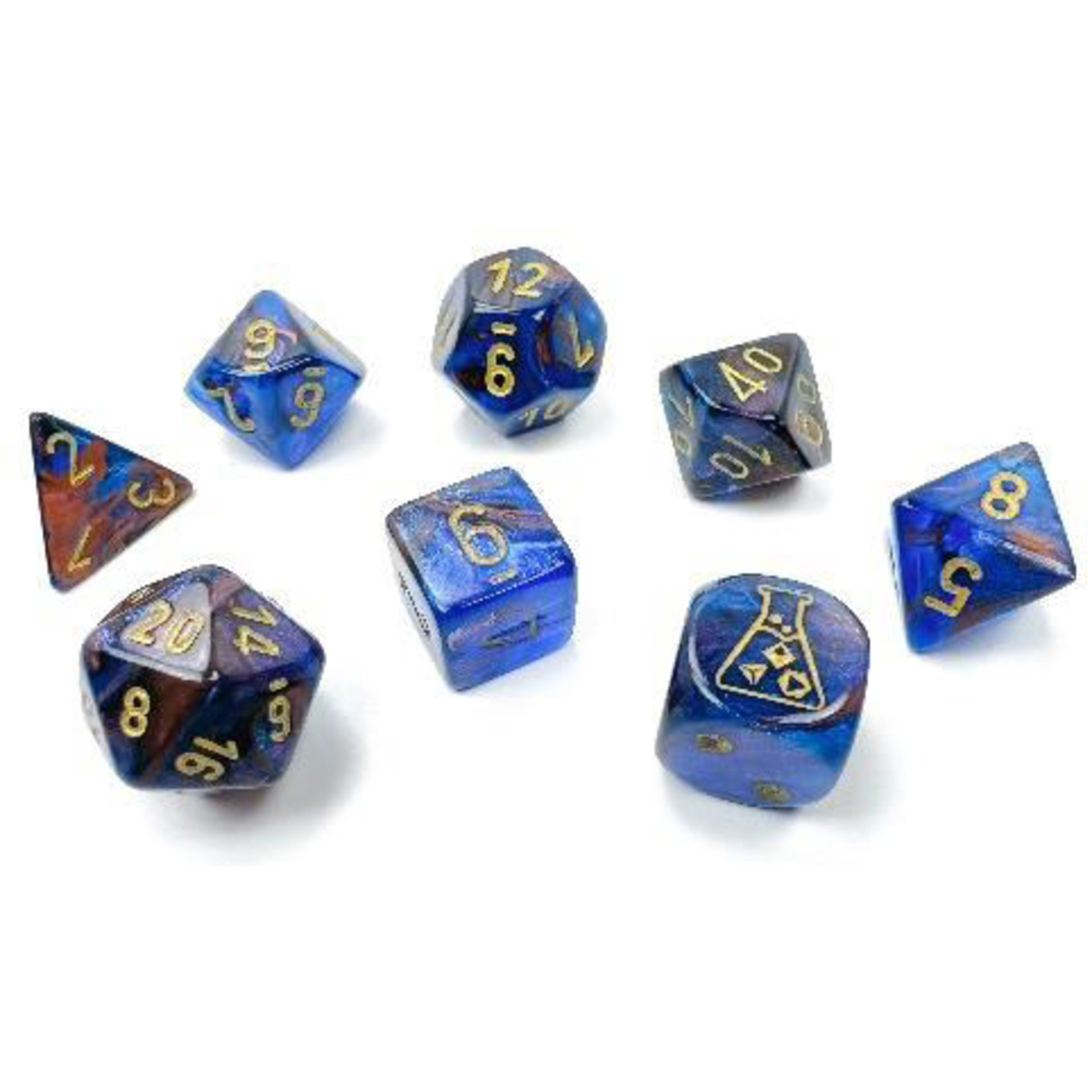 Chessex Lab Dice 6 Lustrous Azurite gold 7 die set