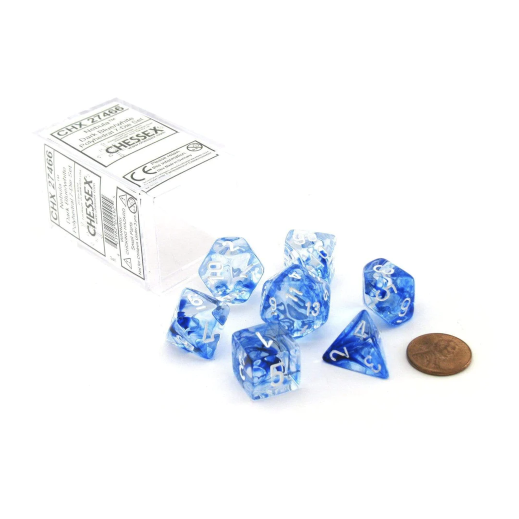Chessex Nebula Dark Blue White 7 die set