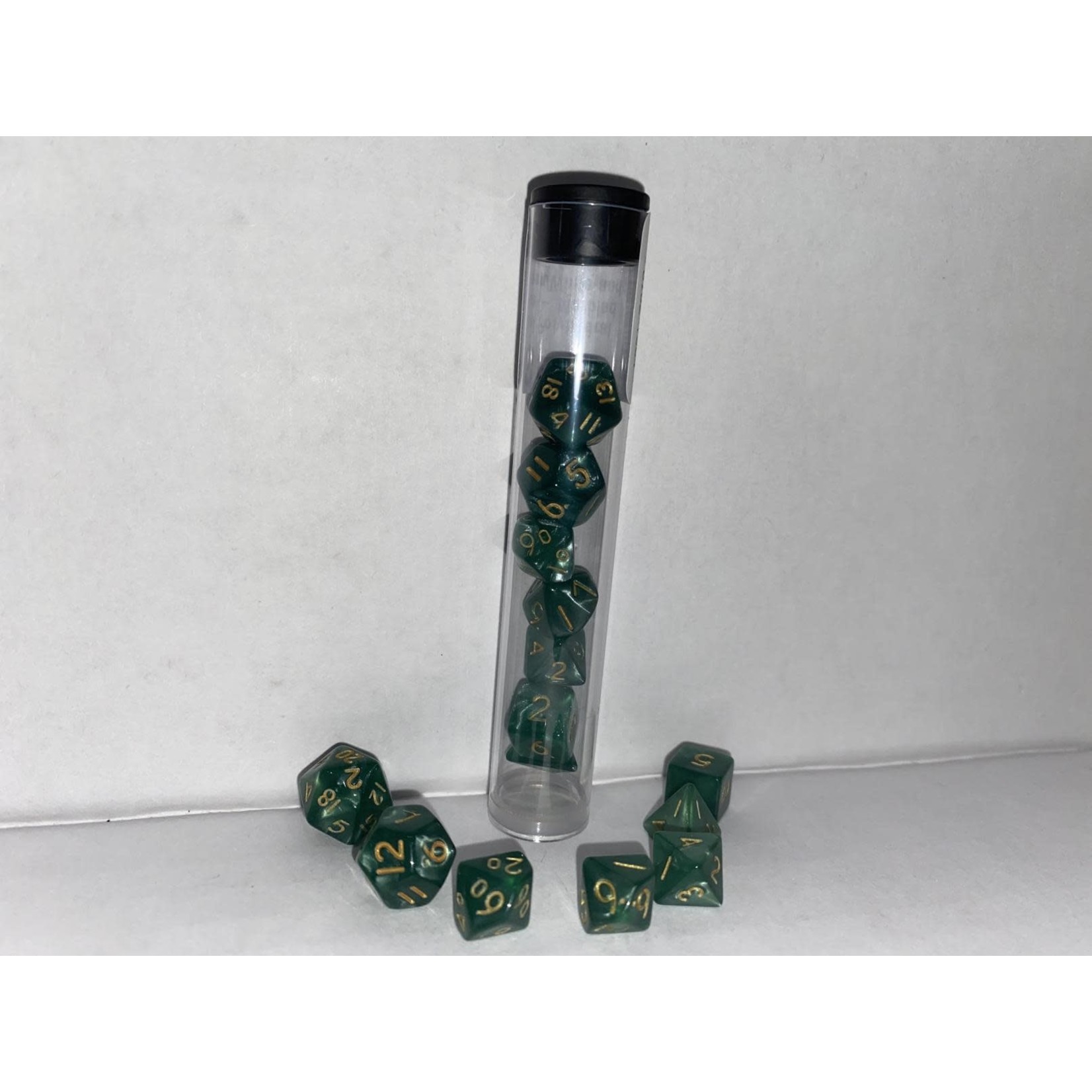 CLC Mini Polyhedral Dice - Marbled Green/White and Gold