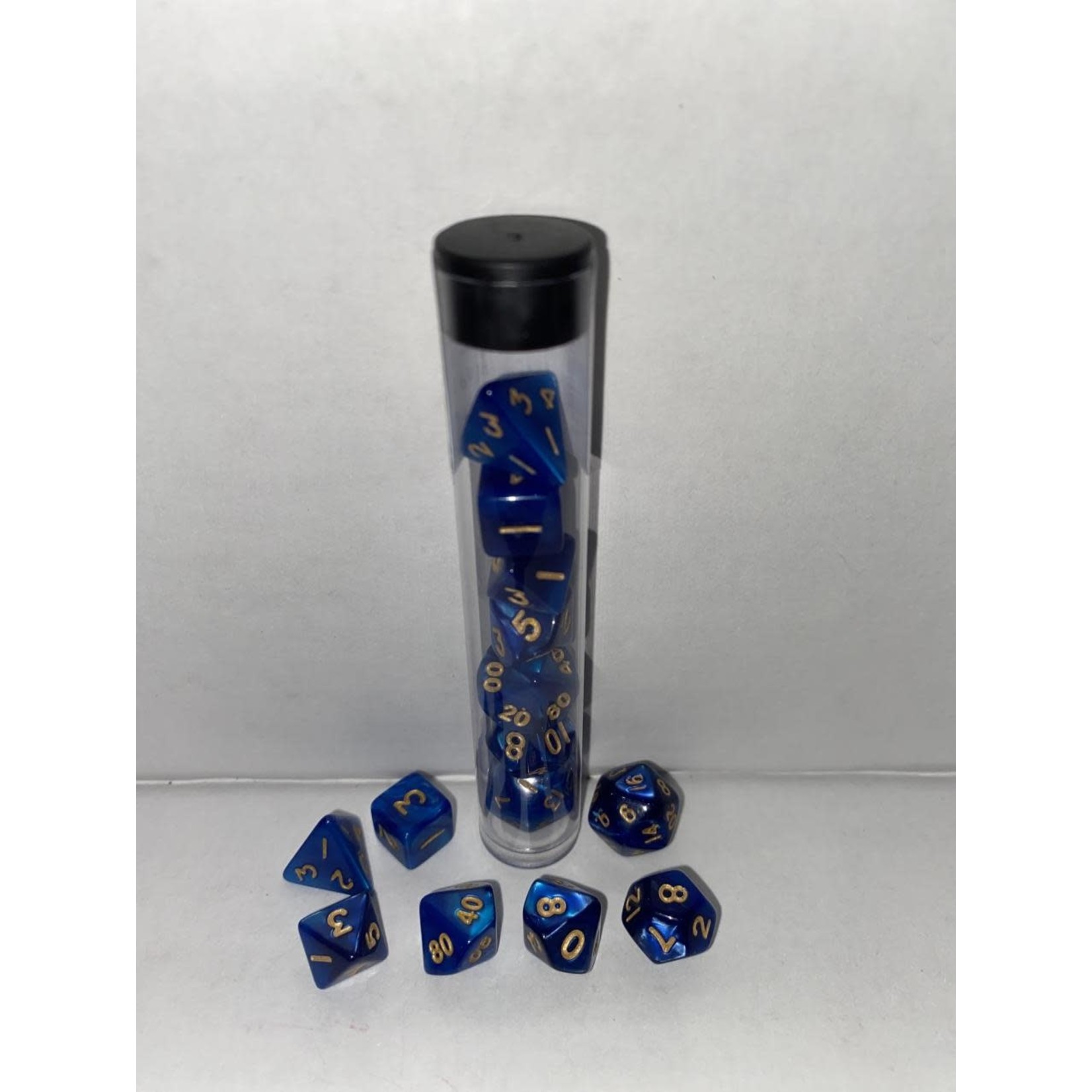 CLC Mini Polyhedral Dice - Marbled Blue/Dark Blue and Gold