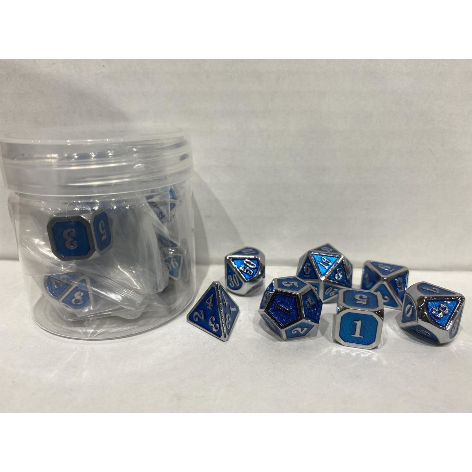 CLC Mini Metal Polyhedral Dice: Dual Toned - Blue/Sliver