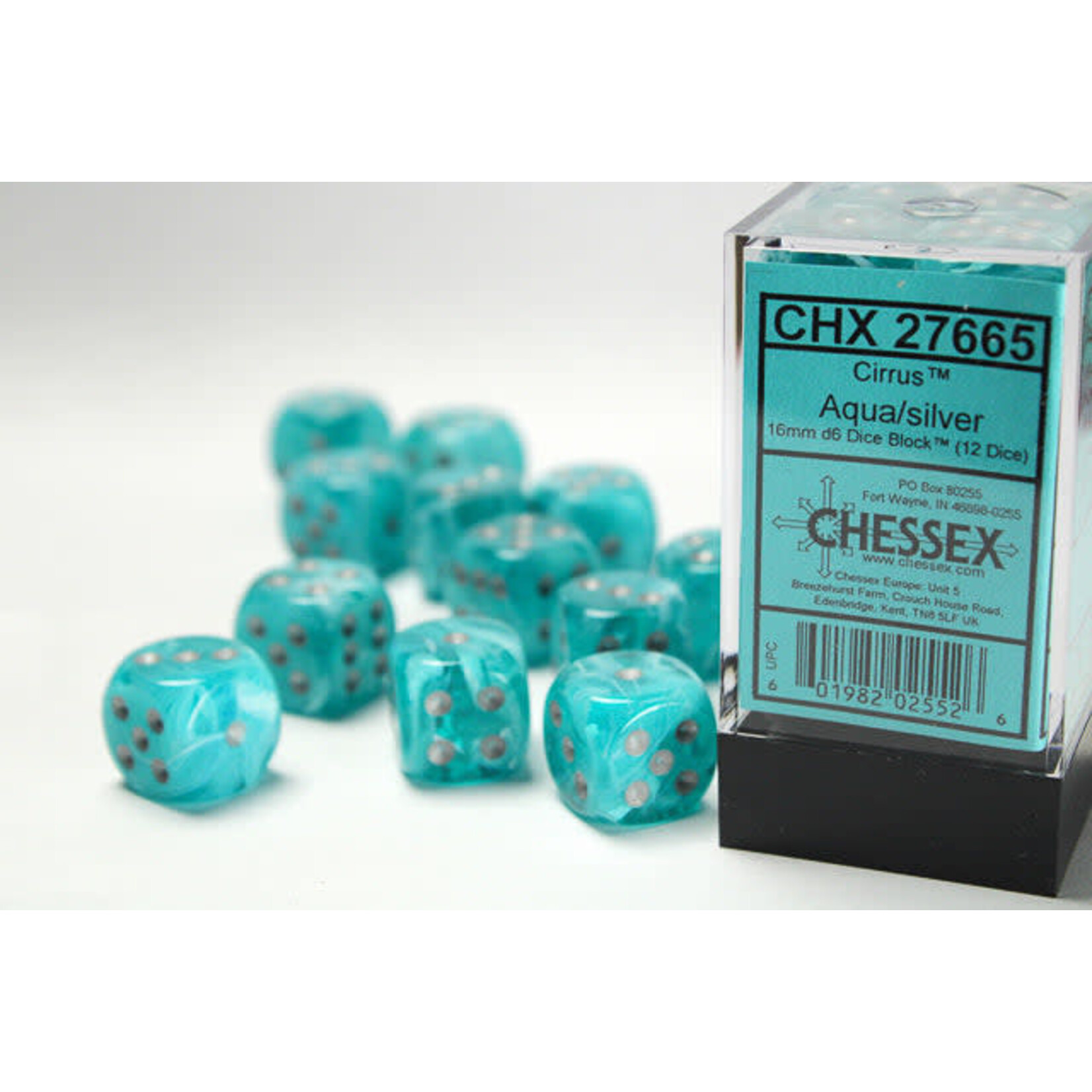 Chessex Cirrus Aqua/Silver d6 16mm Block 12