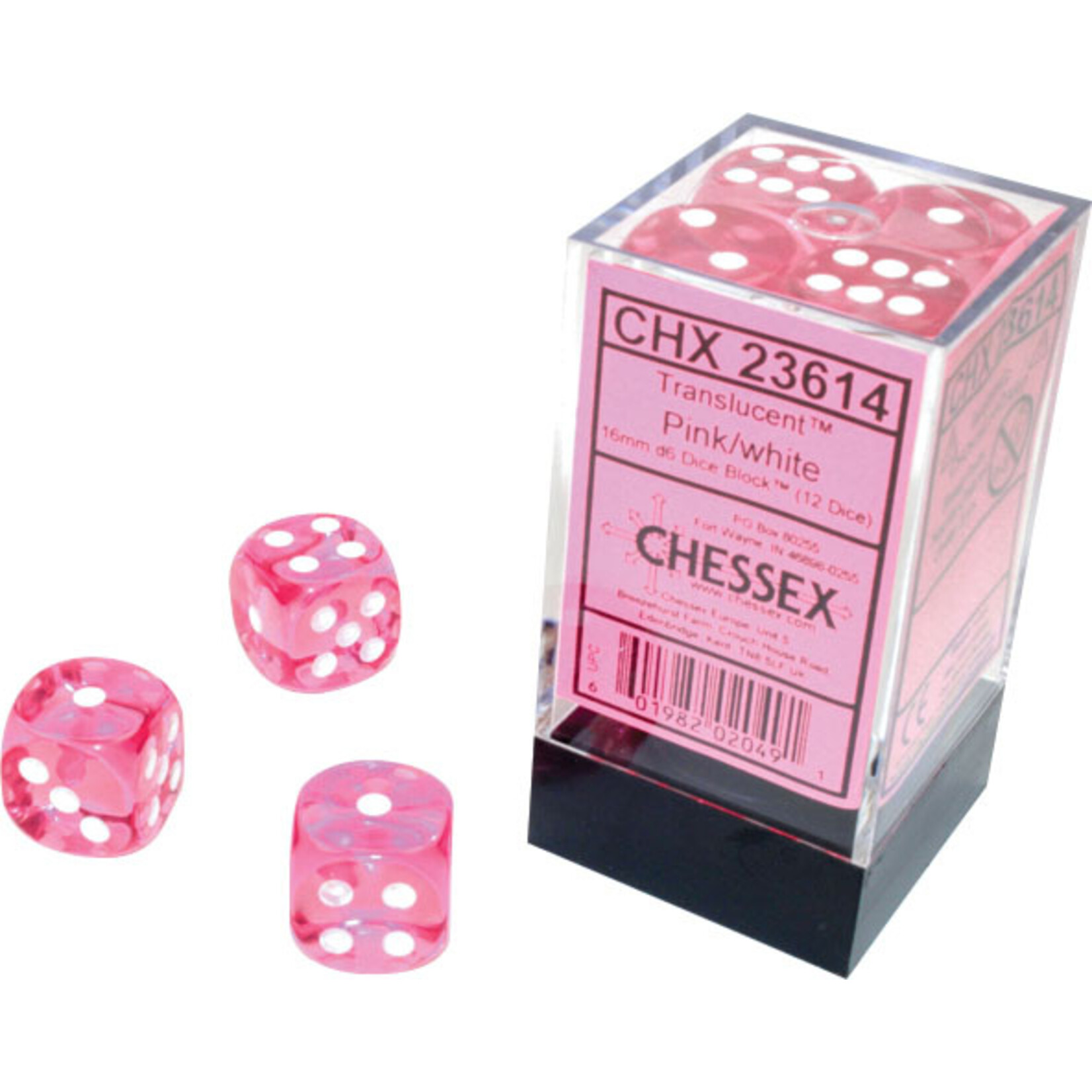 Chessex Translucent: 16mm D6 Pink/White (12)