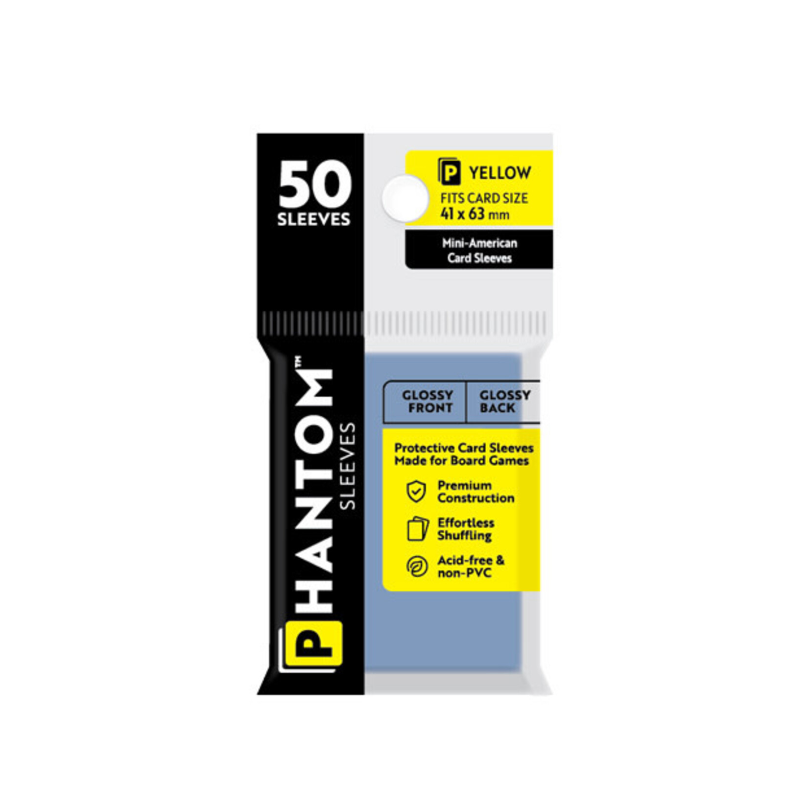Capstone Games Phantom Yellow Sleeves Gloss/Gloss 41x63mm Clear 50ct
