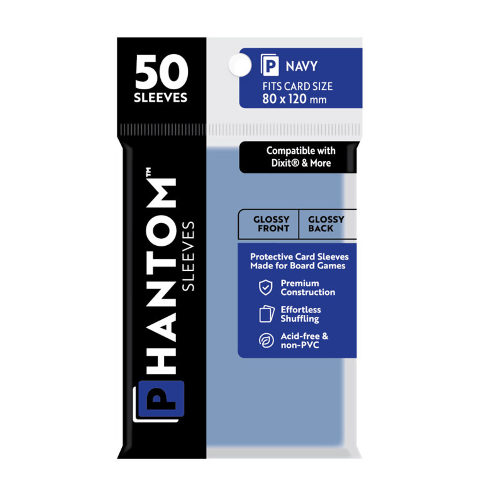 Capstone Games Phantom Navy Sleeves Gloss/Gloss 80x120mm Clear 50ct