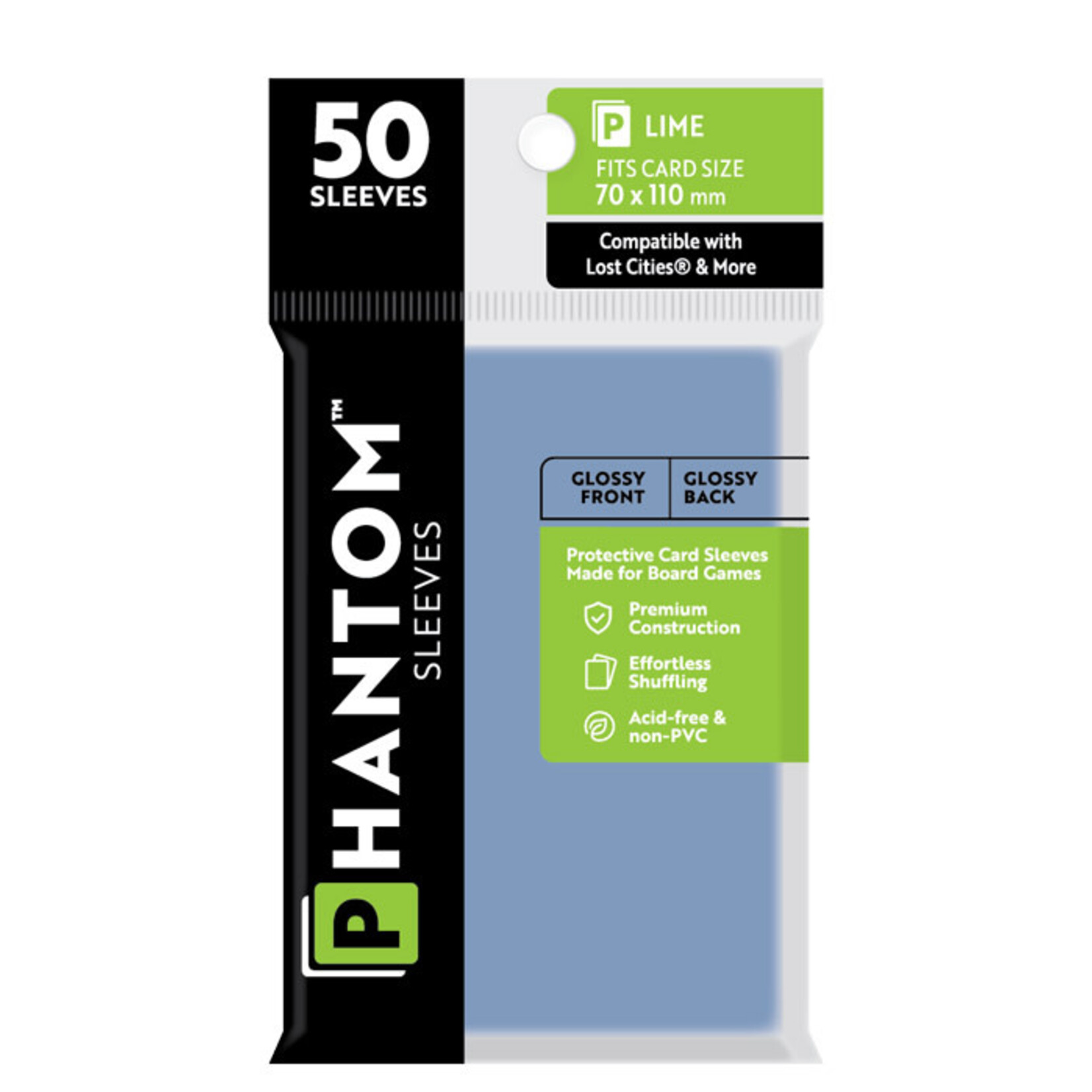 Capstone Games Phantom Lime Sleeves Gloss/Gloss 70x110mm Clear 50ct