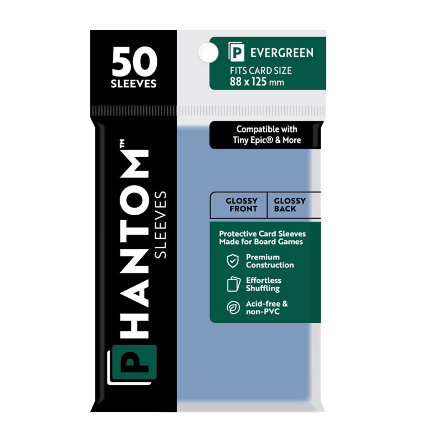 Capstone Games Phantom Evergreen Sleeves Gloss/Gloss 88x125mm Clear 50ct