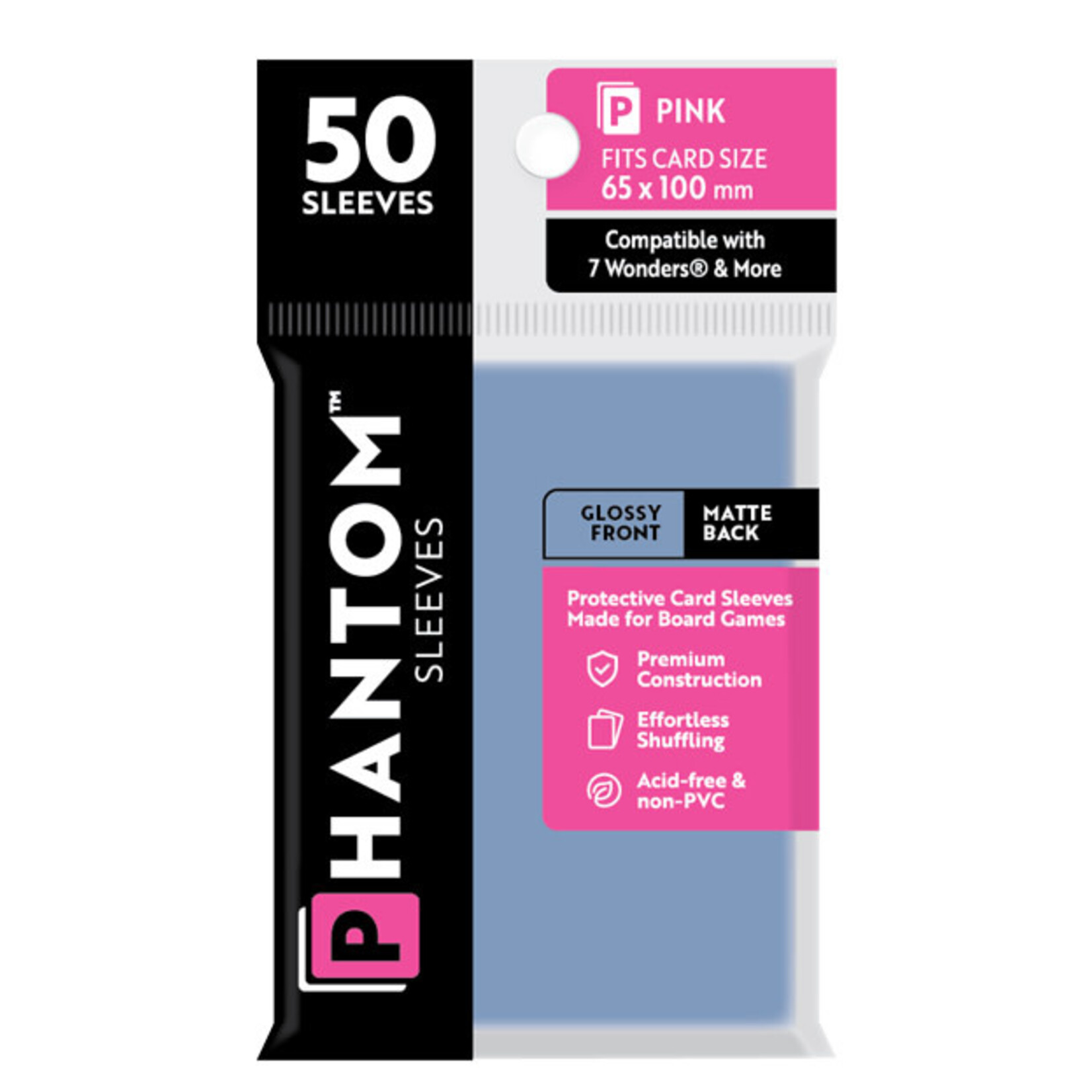 Capstone Games Phantom Pink Sleeves Gloss/Matte 65x100mm Clear 50ct