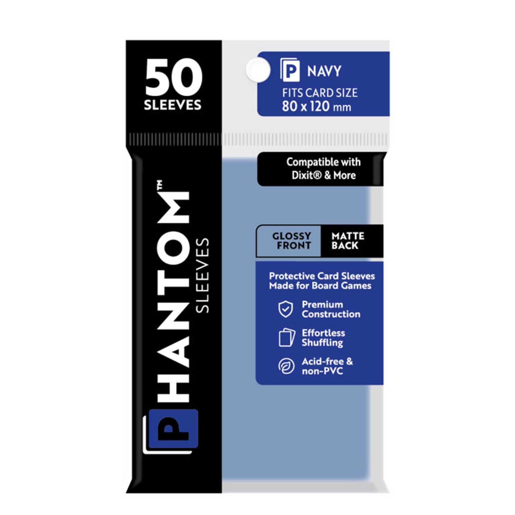 Capstone Games Phantom Navy Sleeves Gloss/Matte 80x120mm Clear 50ct