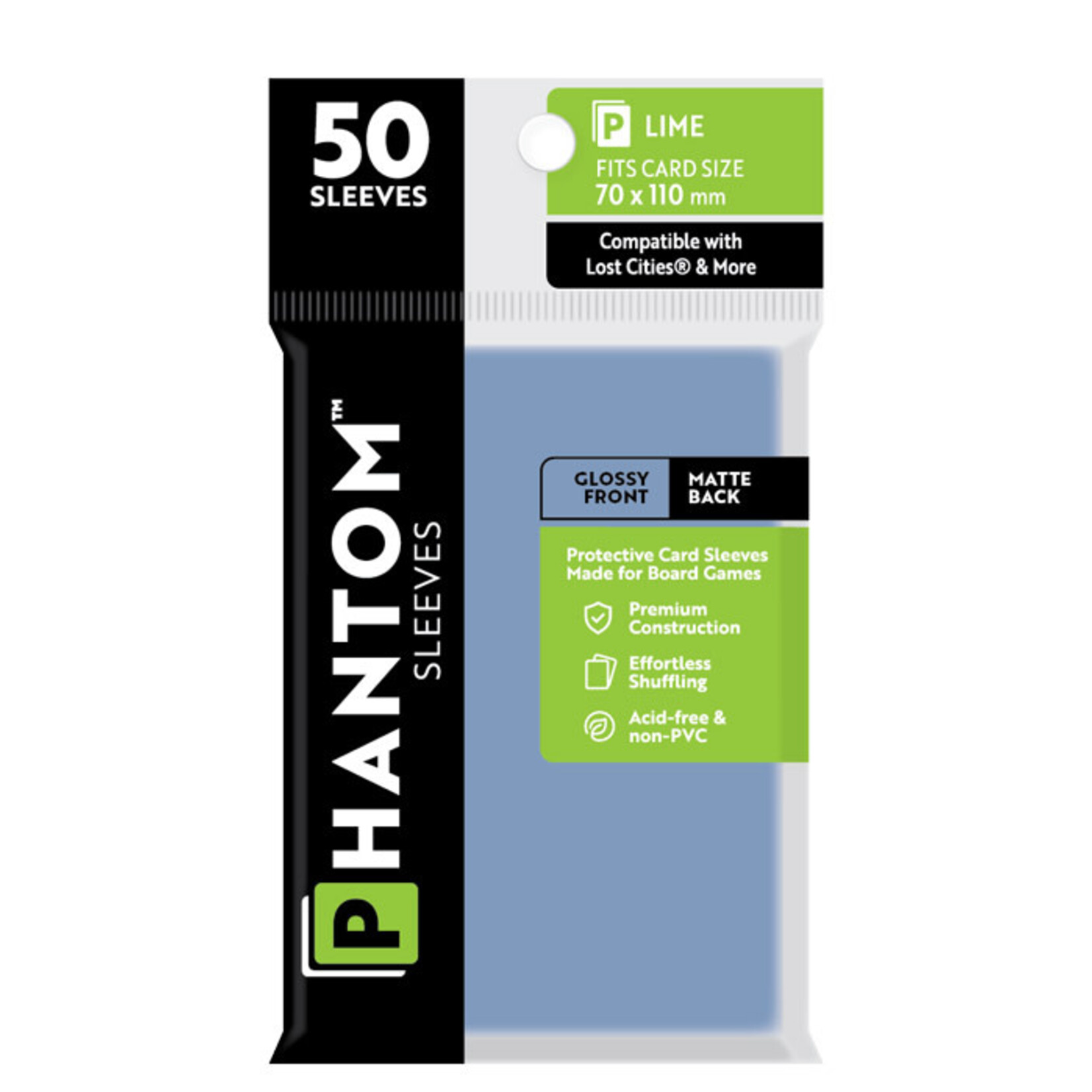Capstone Games Phantom Lime Sleeves Gloss/Matte 50x75mm Clear 50ct