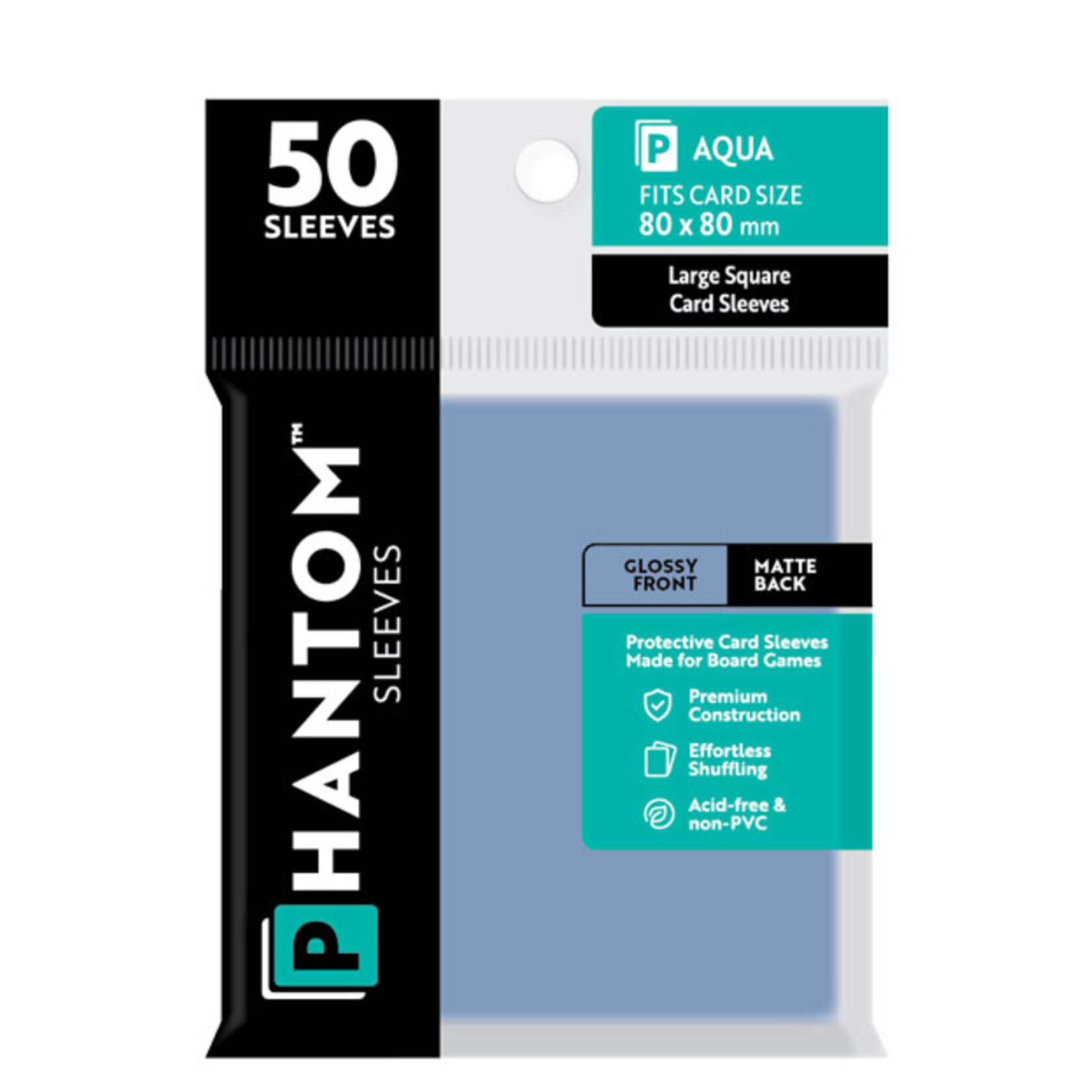 Capstone Games Phantom Aqua Sleeves Gloss/Matte 80x80mm Clear 50ct