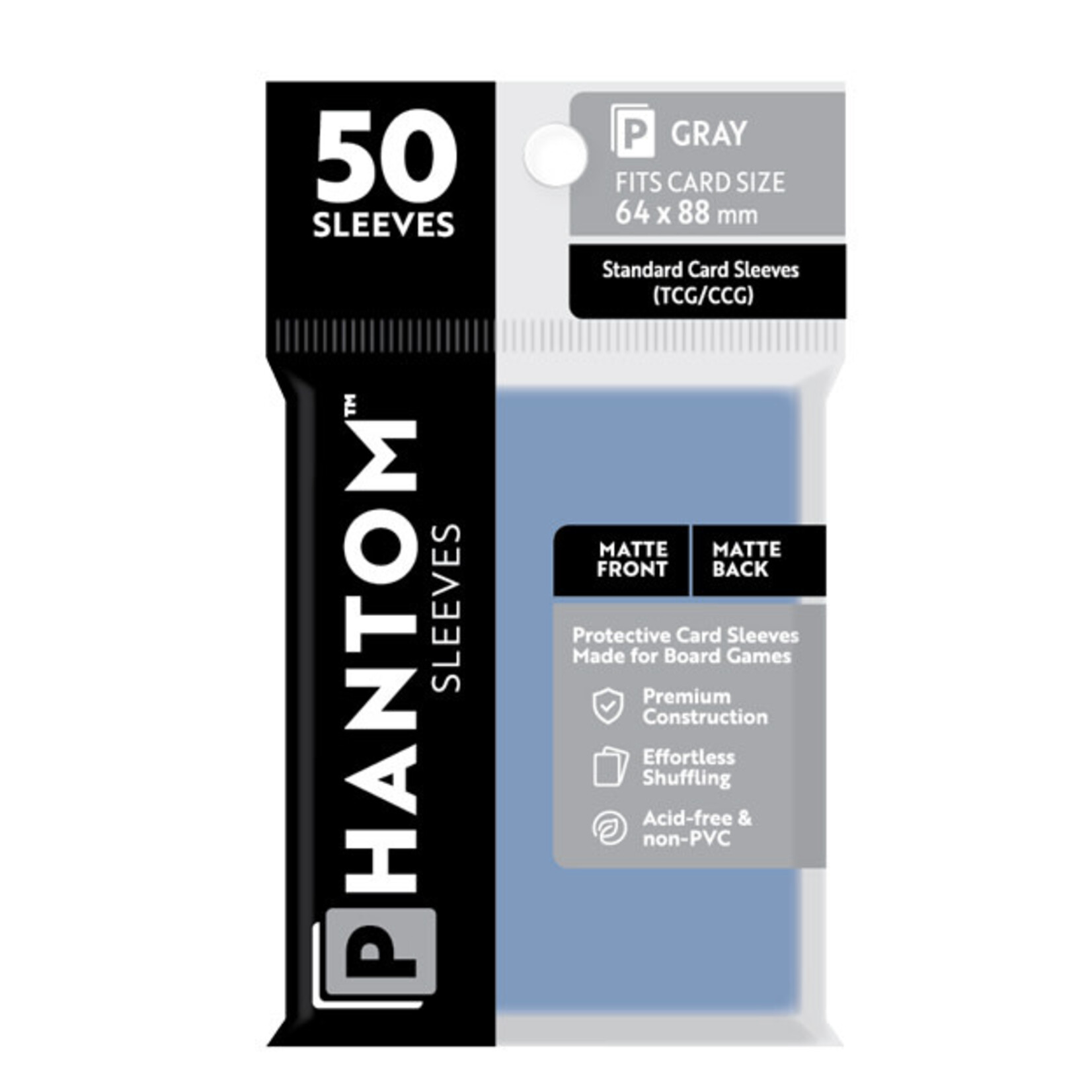 Capstone Games Phantom Gray Sleeves Matte/Matte 64x88mm Clear 50ct