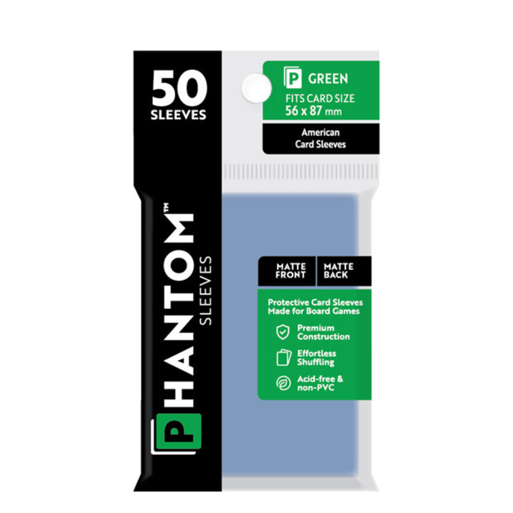 Capstone Games Phantom Green Sleeves Matte/Matte 56x87mm Clear 50ct