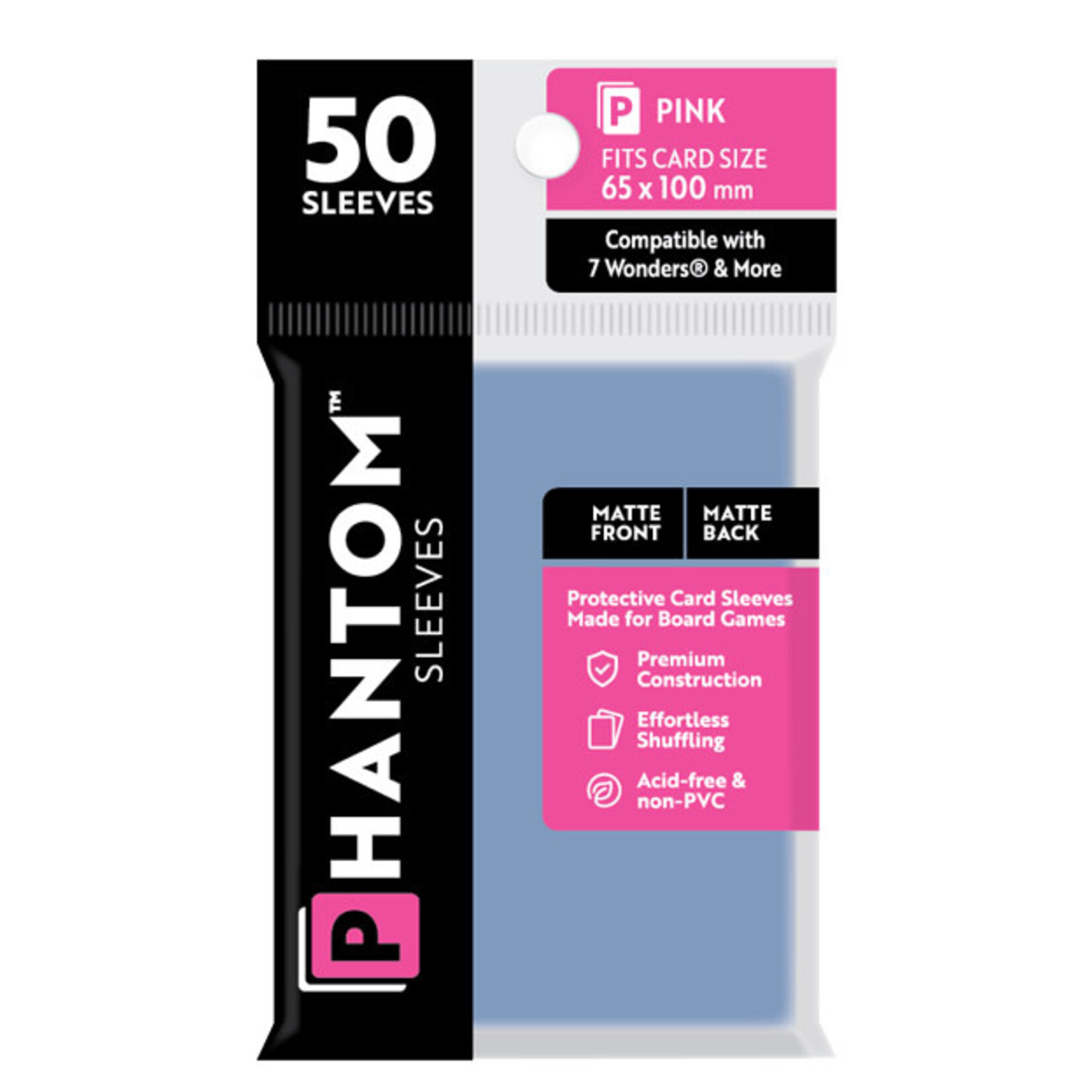 Capstone Games Phantom Pink Sleeves Matte/Matte 65x100mm Clear 50ct