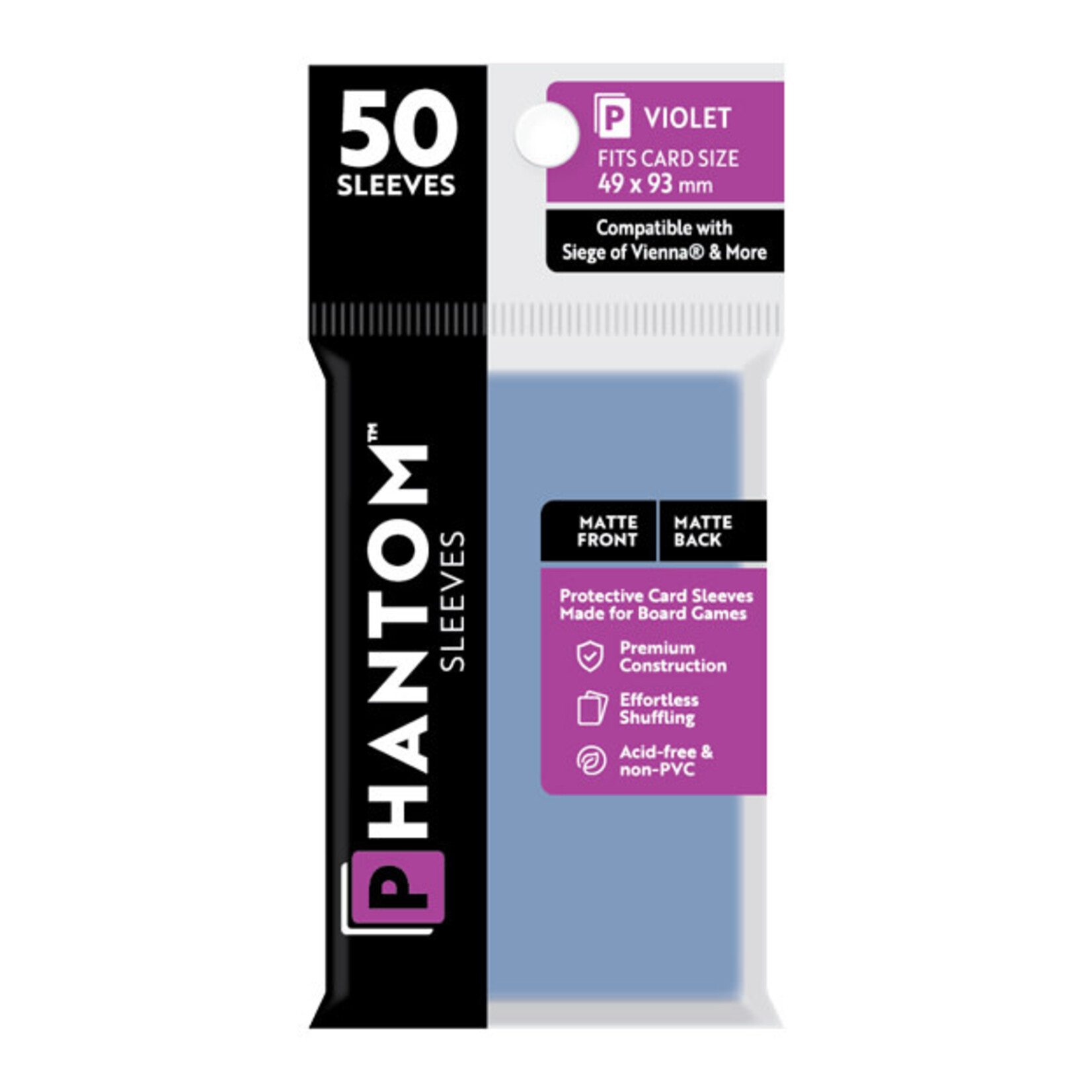 Capstone Games Phantom Violet Sleeves Matte/Matte 49x93mm Clear 50ct