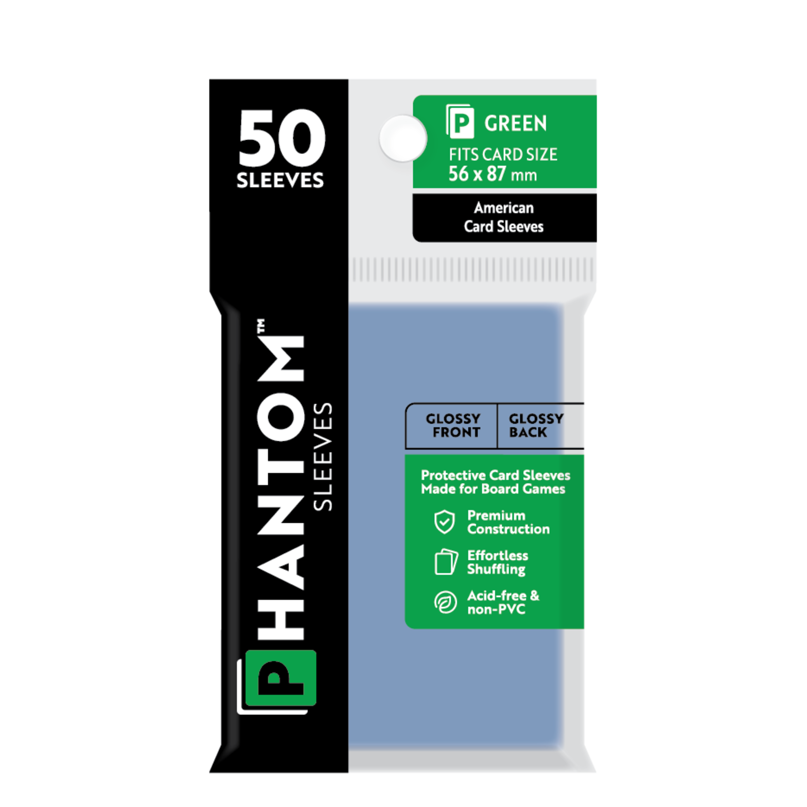 Capstone Games Phantom Green Sleeves Gloss/Gloss 56x87mm Clear 50ct