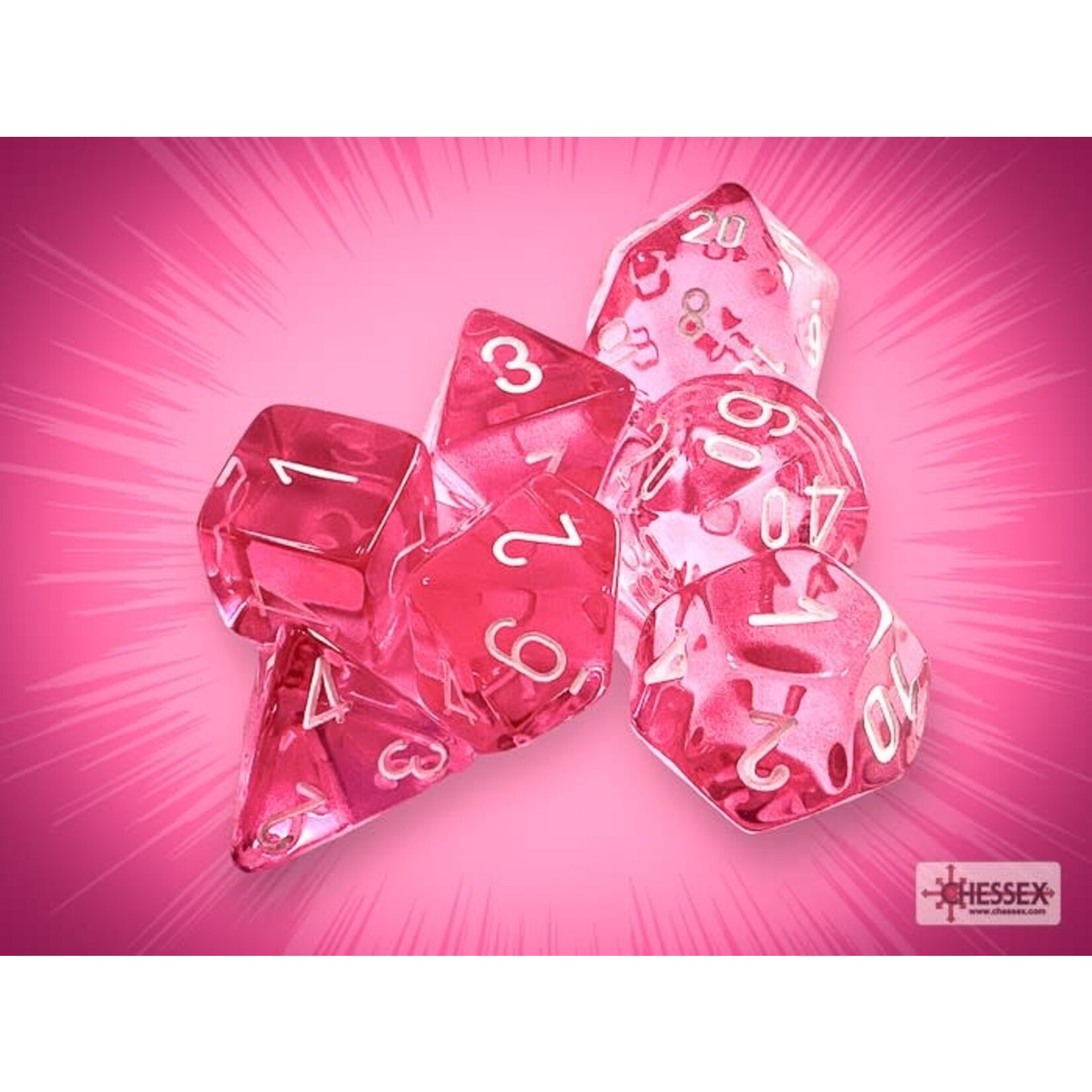 Chessex Translucent: Polyhedral Pink/white 7-Die Set