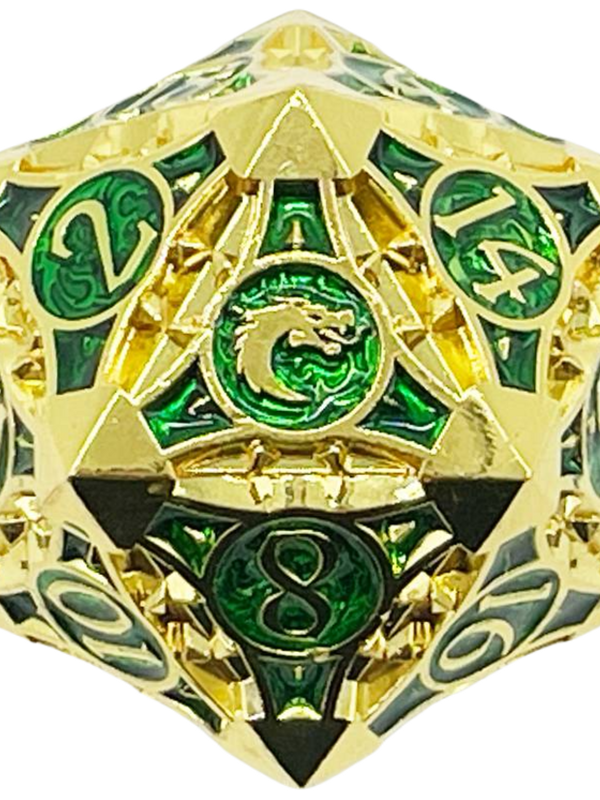 Old School Gaming Old School 40mm D20 Metal Die: Gnome Forged Gold w/ Green