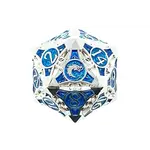 Old School 40mm D20 Metal Die: Gnome Forged - Gold w/ Blue - Old