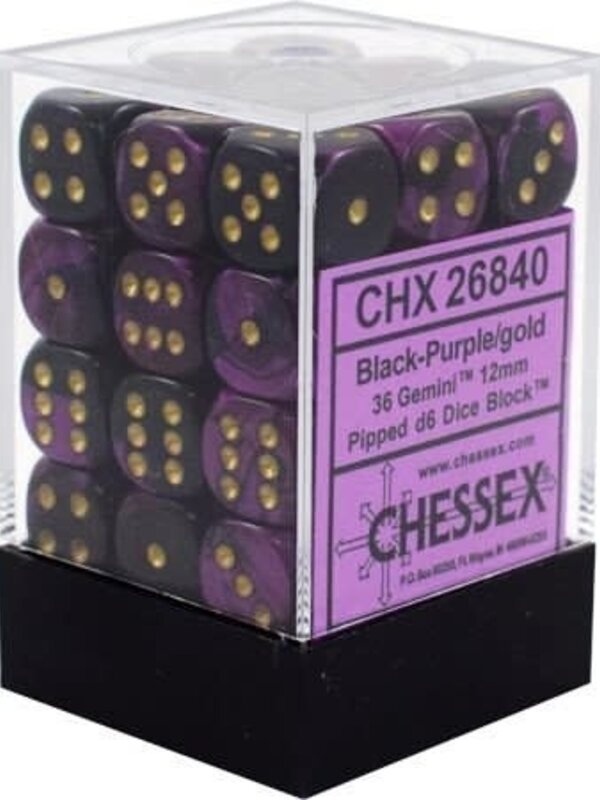 Chessex Gemini 12mm d6 Black-Purple Gold (36)