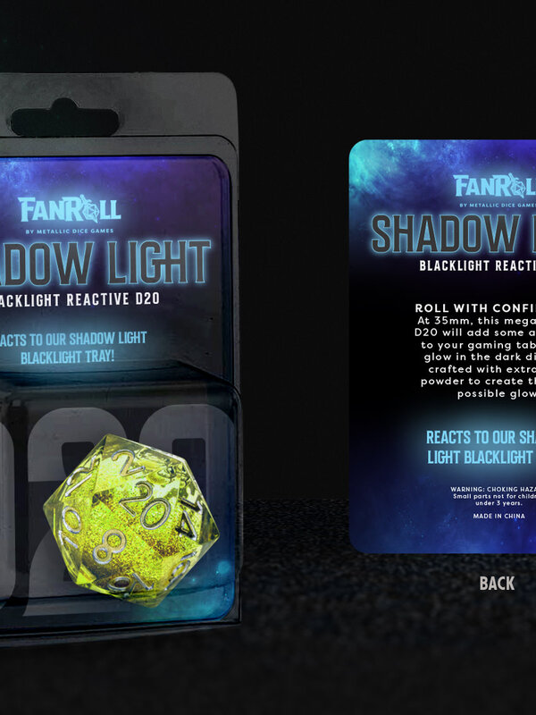 FanRoll Shadow Light UV Reactive Individual d20 Elixir Liquid Core Dice