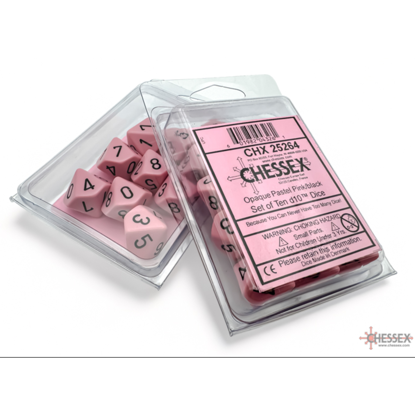Chessex Opaque Pastel Pink/Black d10s