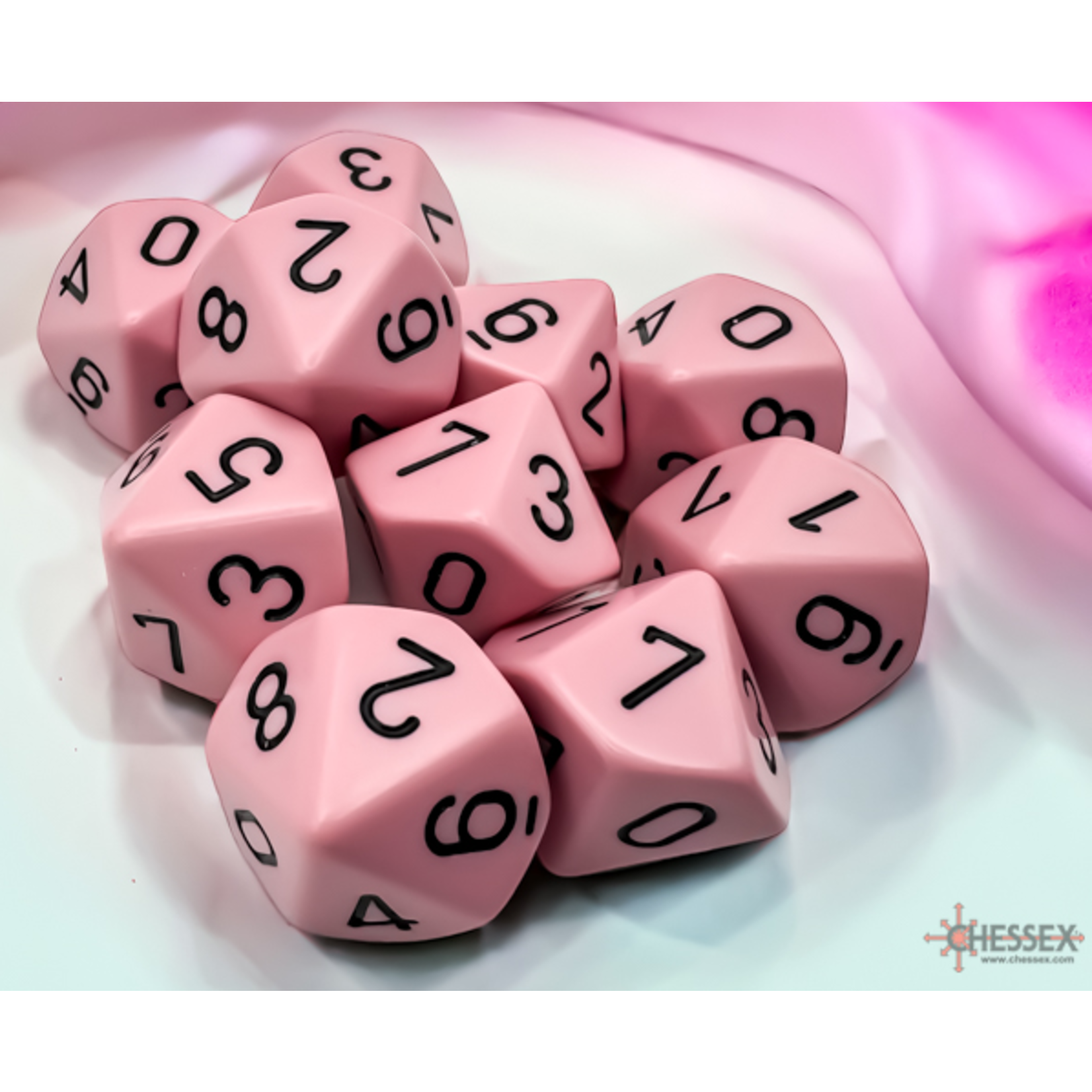 Chessex Opaque Pastel Pink/Black d10s