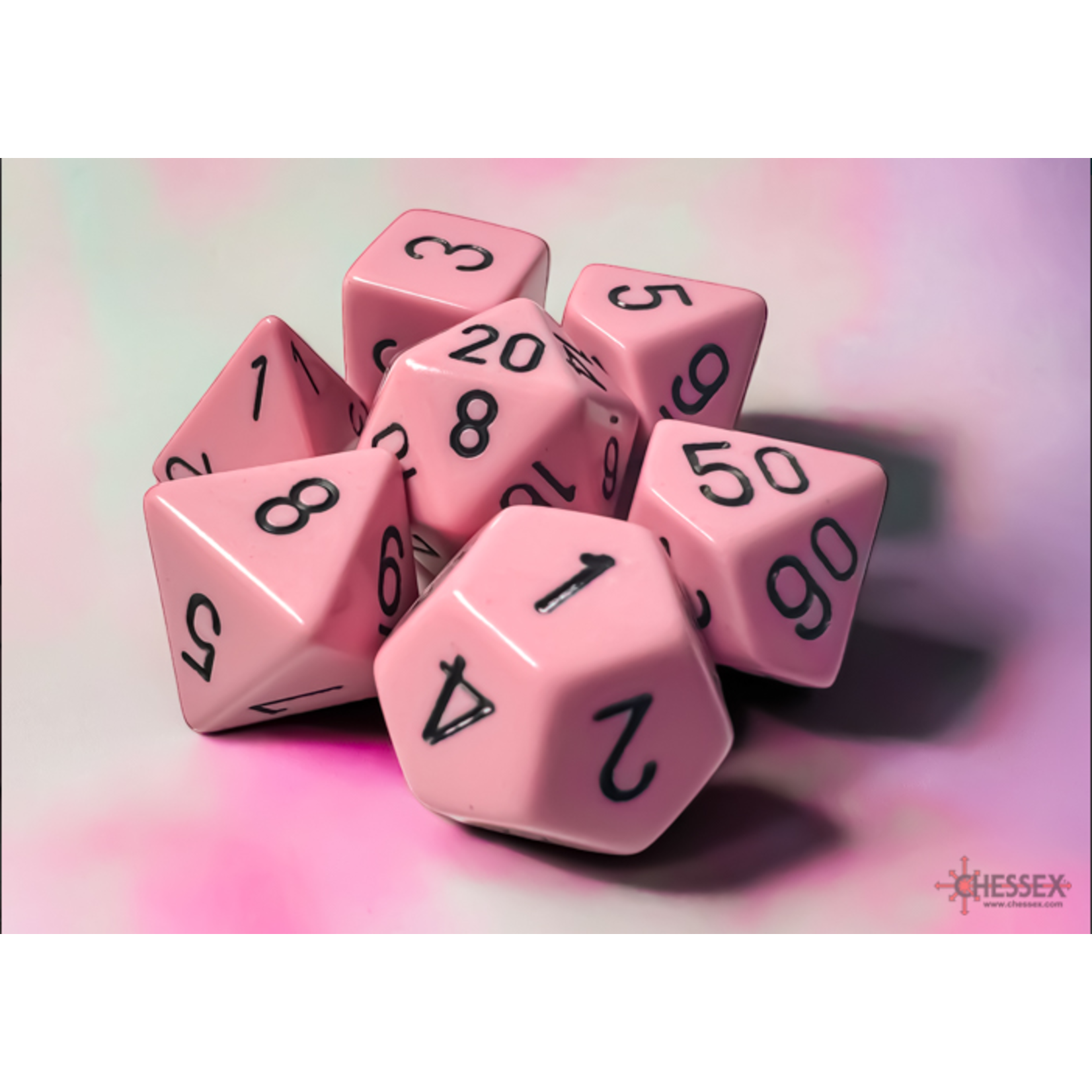 Chessex Opaque Pastel Pink/Black 7-die set