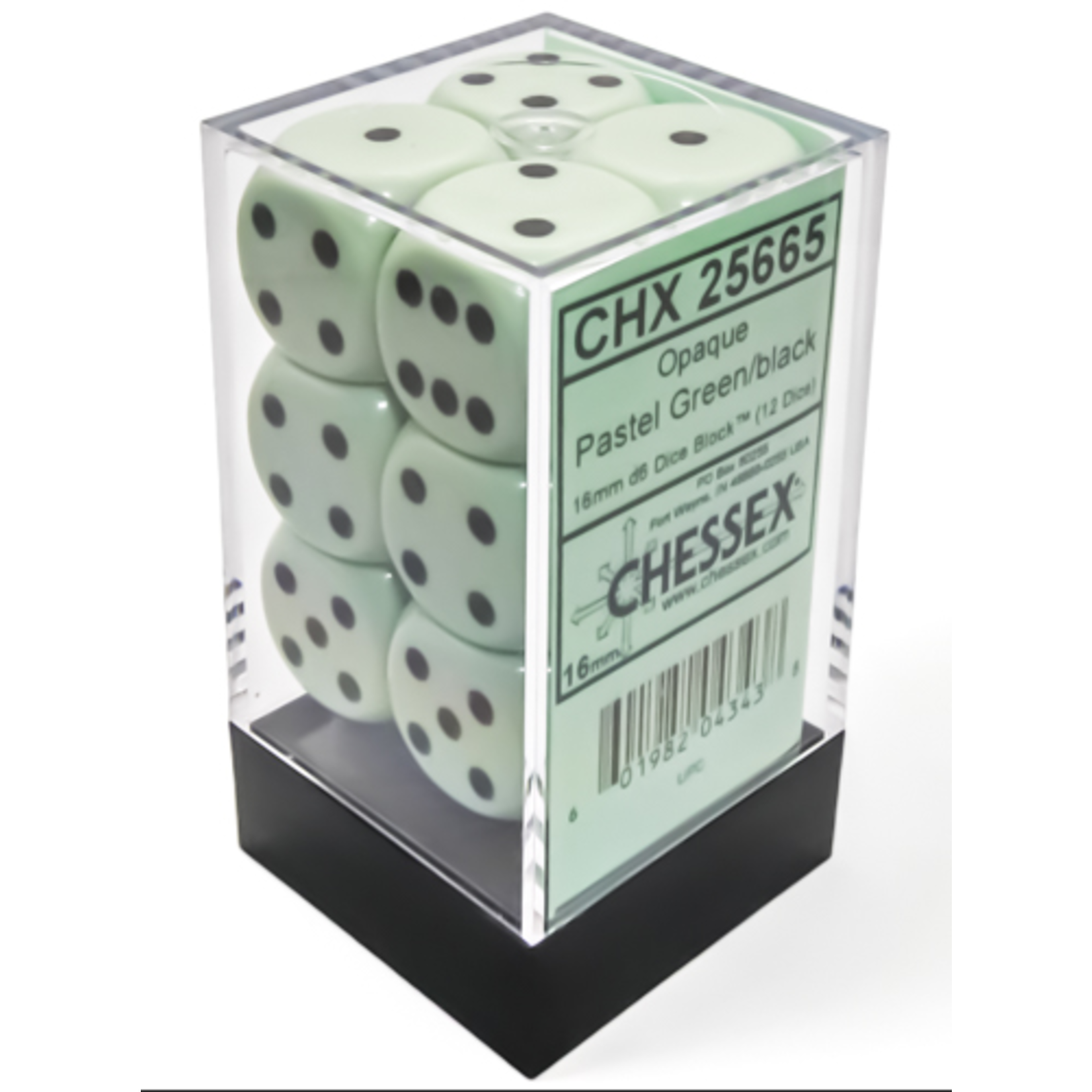 Chessex Opaque 16mm Pastel Green/Black 12d6