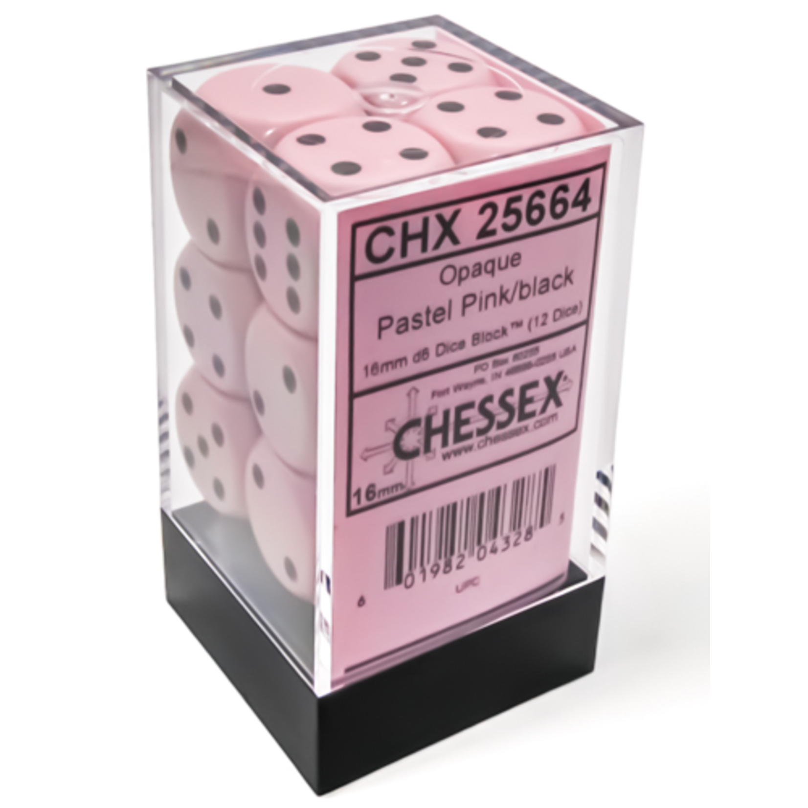 Chessex Opaque 16mm Pastel Pink/Black 12d6
