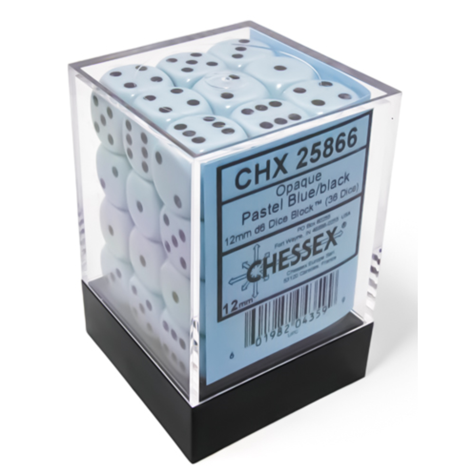 Chessex Opaque 12mm Pastel Blue/Black 36d6