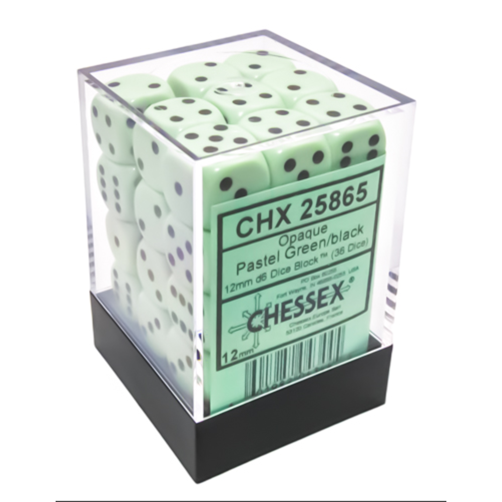 Chessex Opaque 12mm Pastel Green/Black 36d6