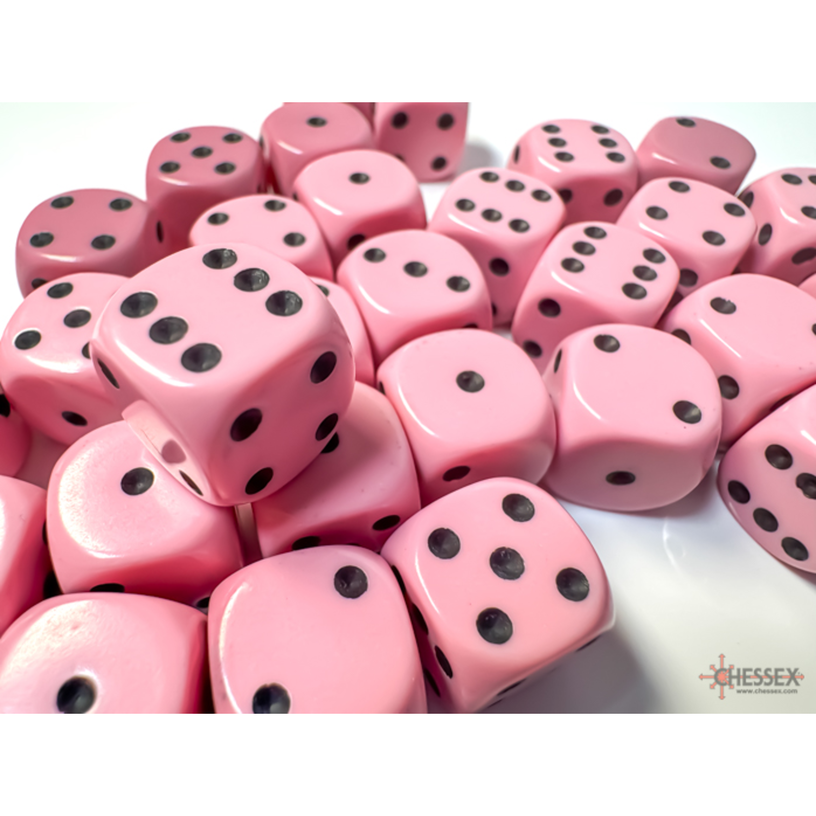 Chessex Opaque 12mm Pastel Pink/Black 36d6